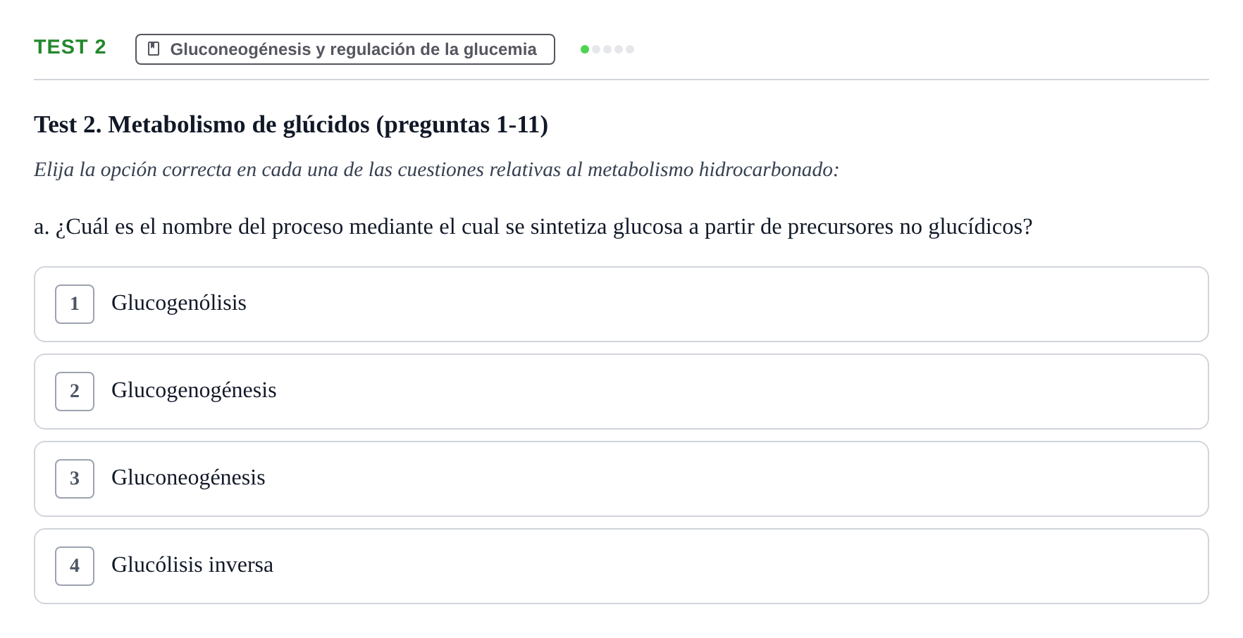 Enunciado: Test 2 - Gluconeogénesis