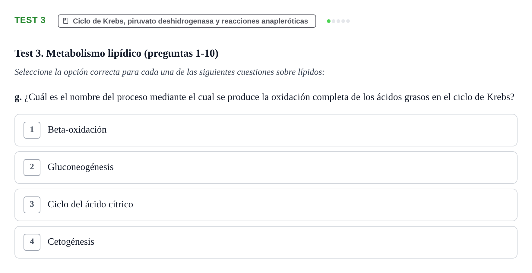 Enunciado: Test 3 - Ciclo de Krebs