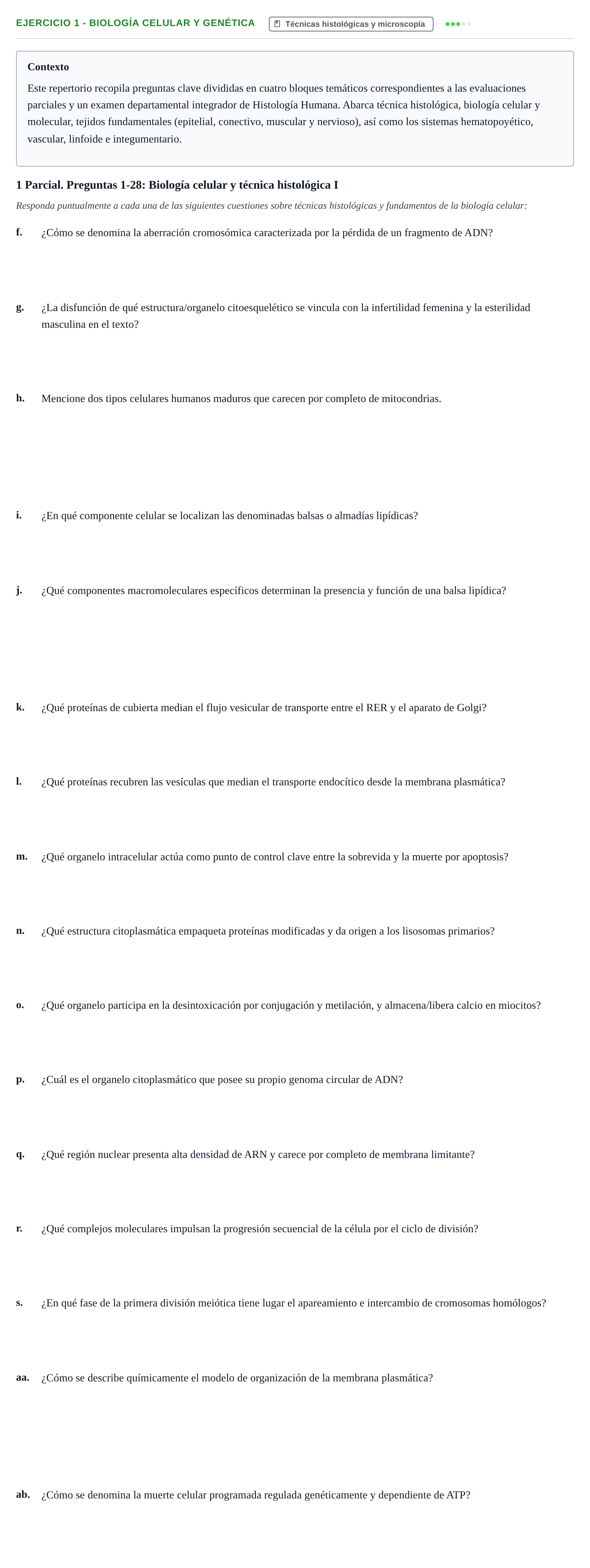 Enunciado: 1 - Biología celular y genética