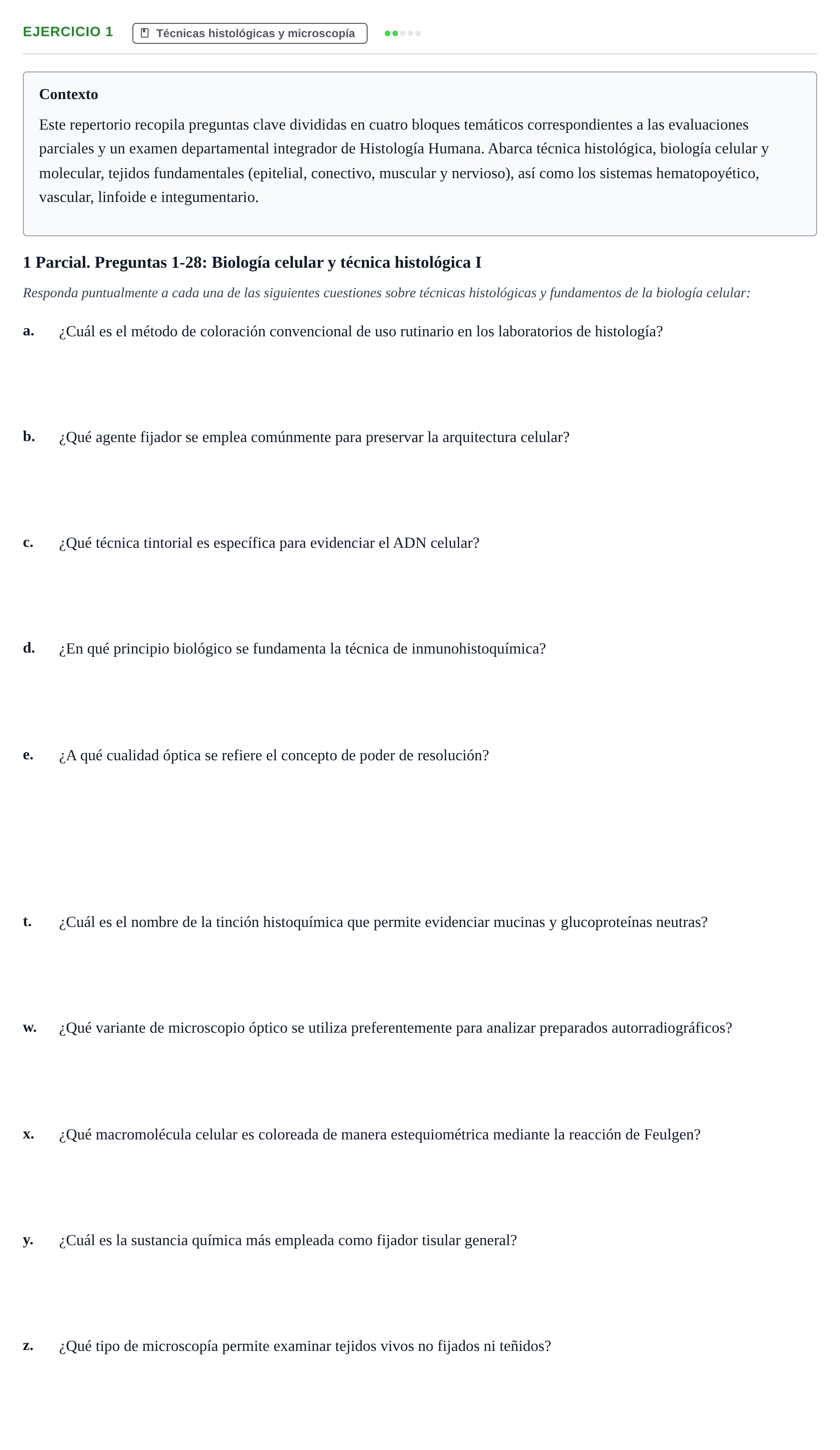 Enunciado: 1 - Técnicas histológicas y microscopía