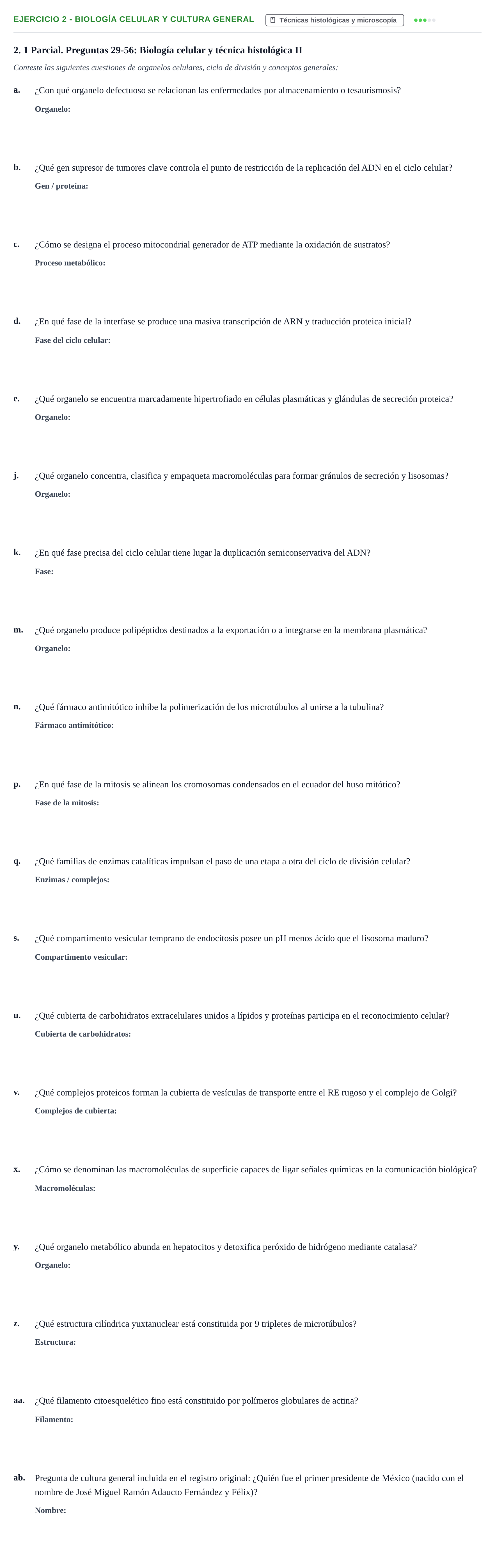 Enunciado: 2 - Biología celular y cultura general