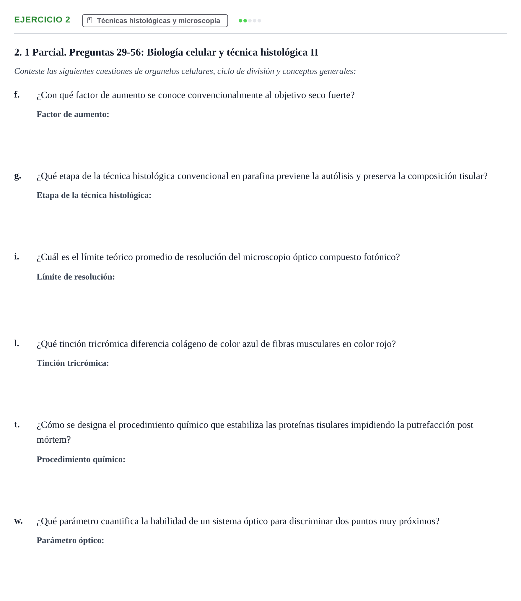Enunciado: 2 - Técnicas histológicas y microscopía