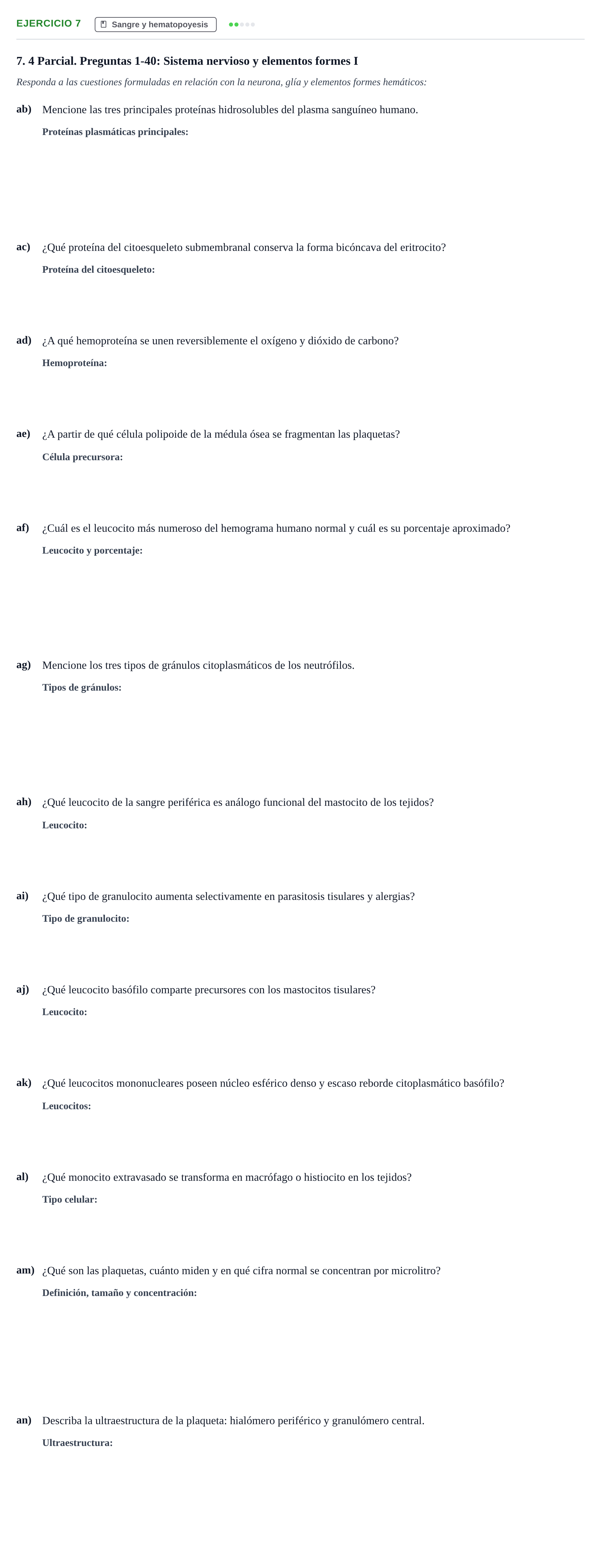Enunciado: 7 - Sangre y hematopoyesis