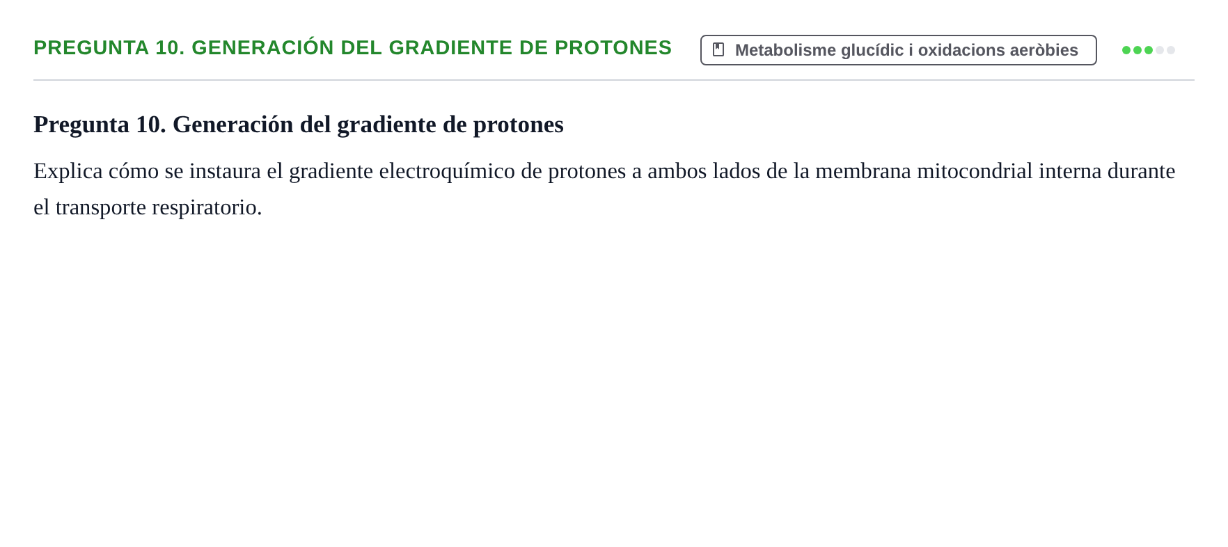 Enunciado: Pregunta 10. Generación del gradiente de protones
