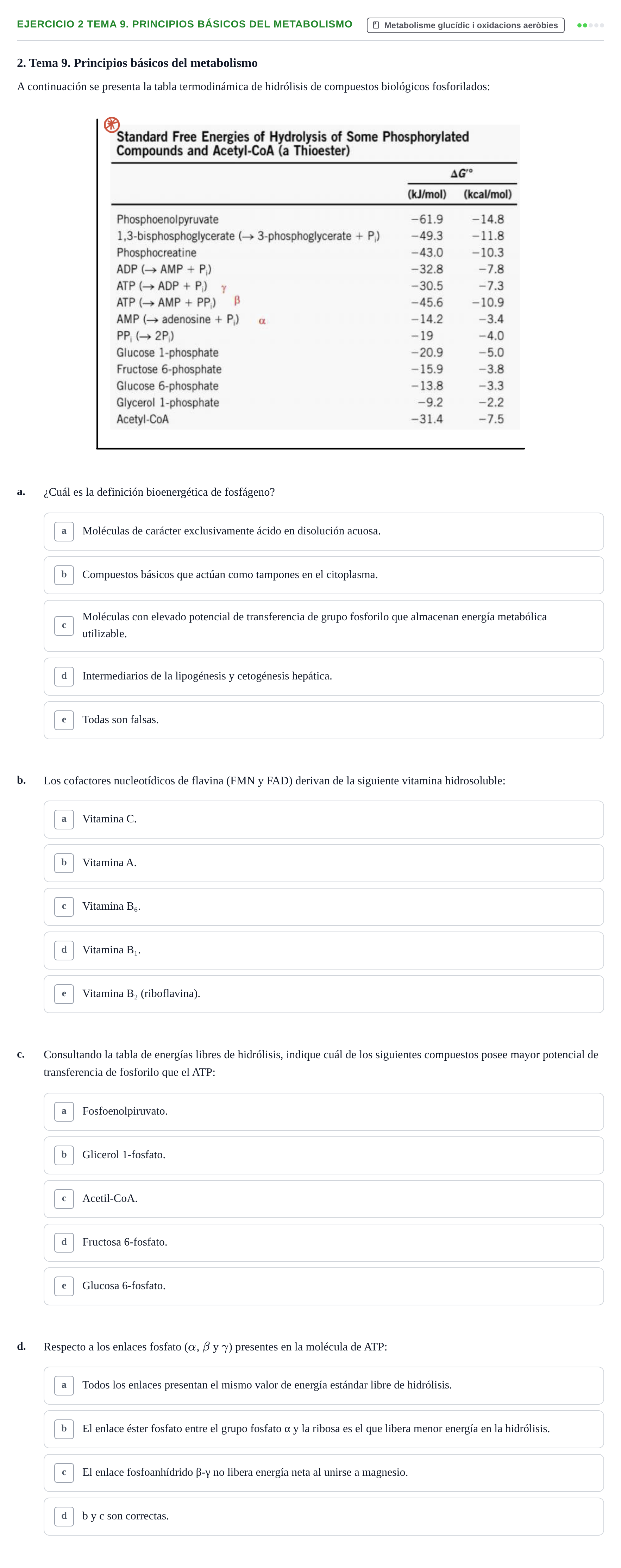 Enunciado: 2 Tema 9. Principios básicos del metabolismo
