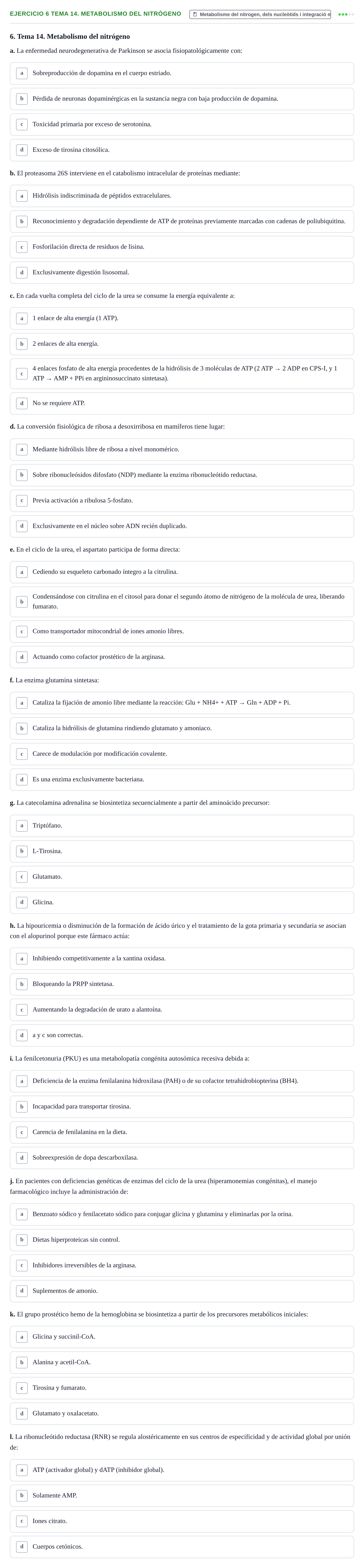 Enunciado: 6 Tema 14. Metabolismo del nitrógeno