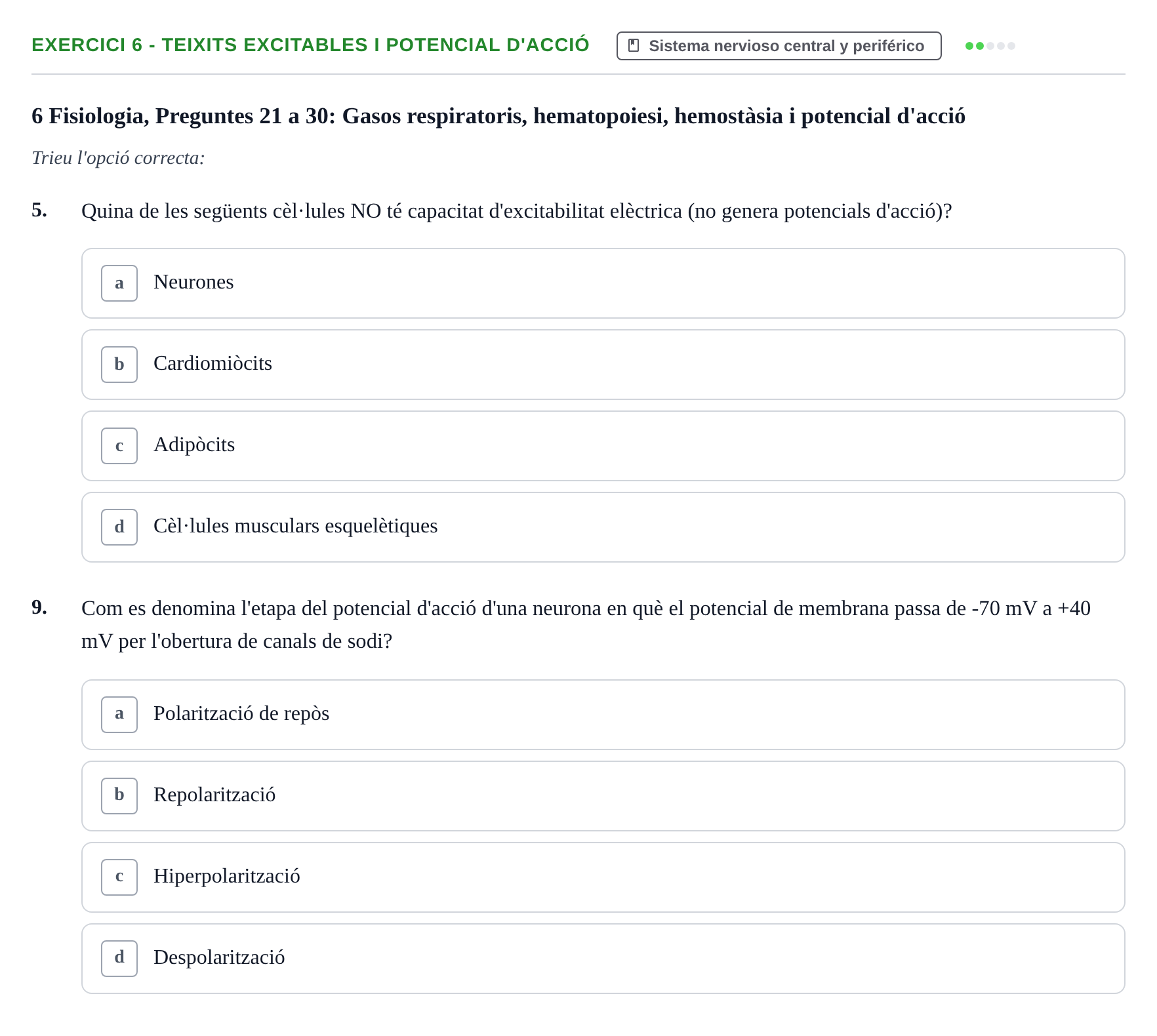 Enunciado: 6 - Teixits excitables i potencial d'acció