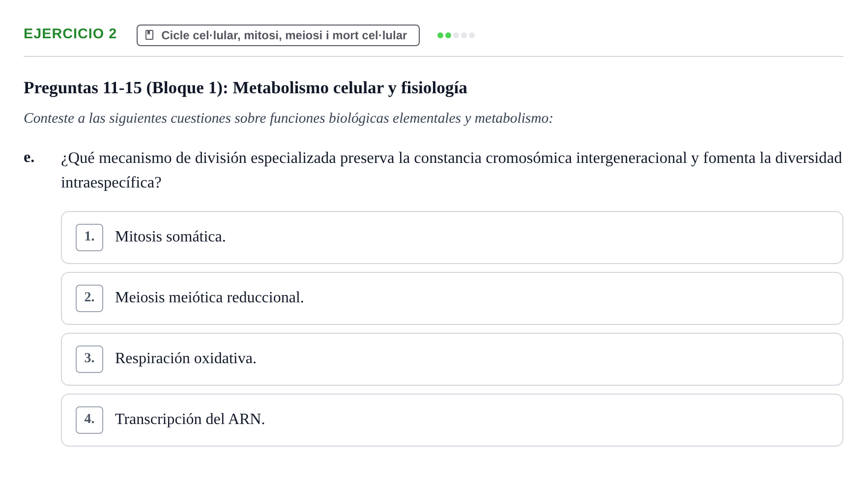 Enunciado: 2 - Cicle cel·lular, mitosi, meiosi i mort cel·lu…