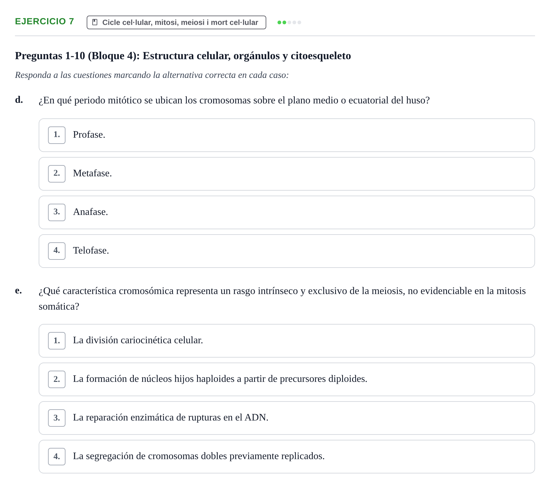 Enunciado: 7 - Cicle cel·lular, mitosi, meiosi i mort cel·lu…