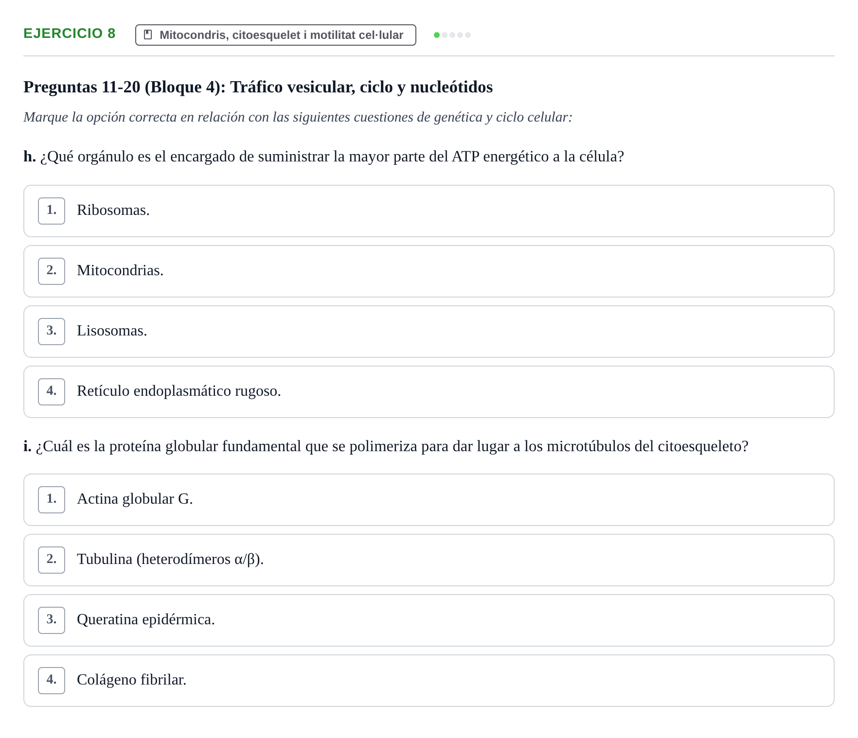 Enunciado: 8 - Mitocondris, citoesquelet i motilitat cel·lul…