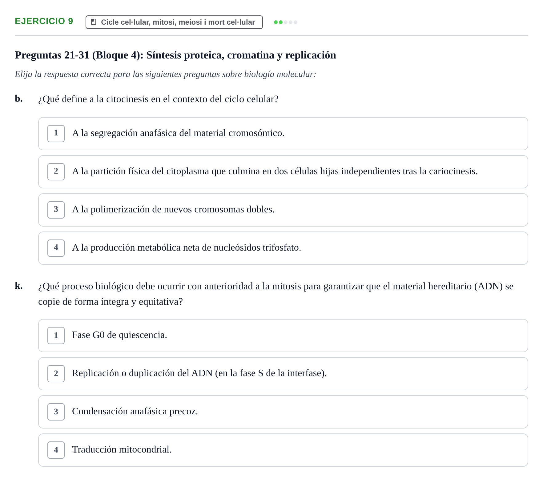 Enunciado: 9 - Cicle cel·lular, mitosi, meiosi i mort cel·lu…