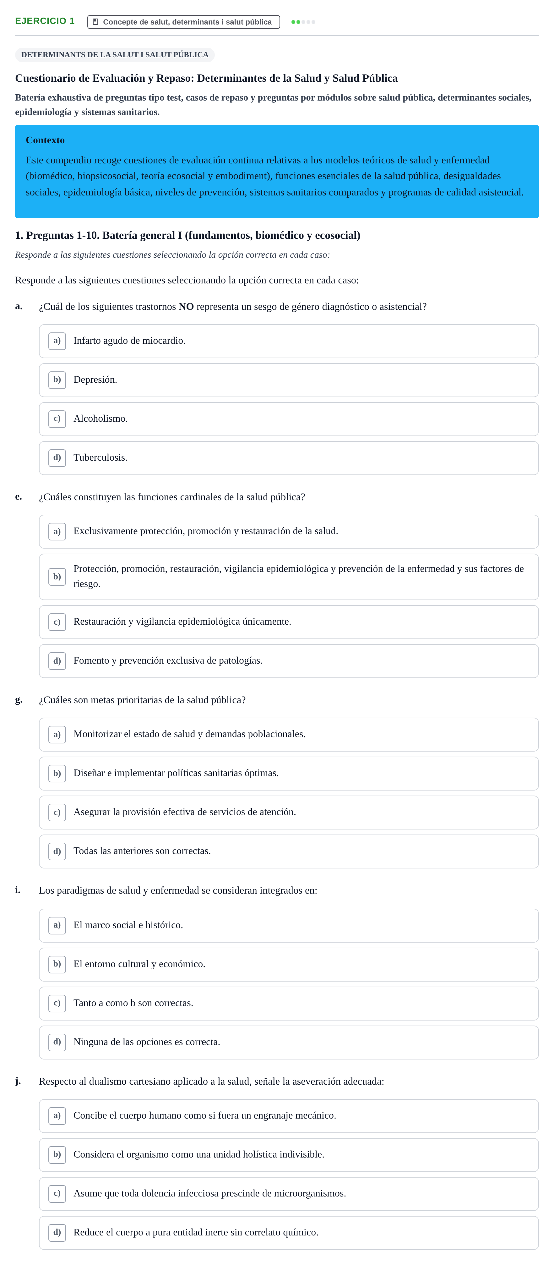 Enunciado: 1 - Concepte de salut, determinants i salut públi…