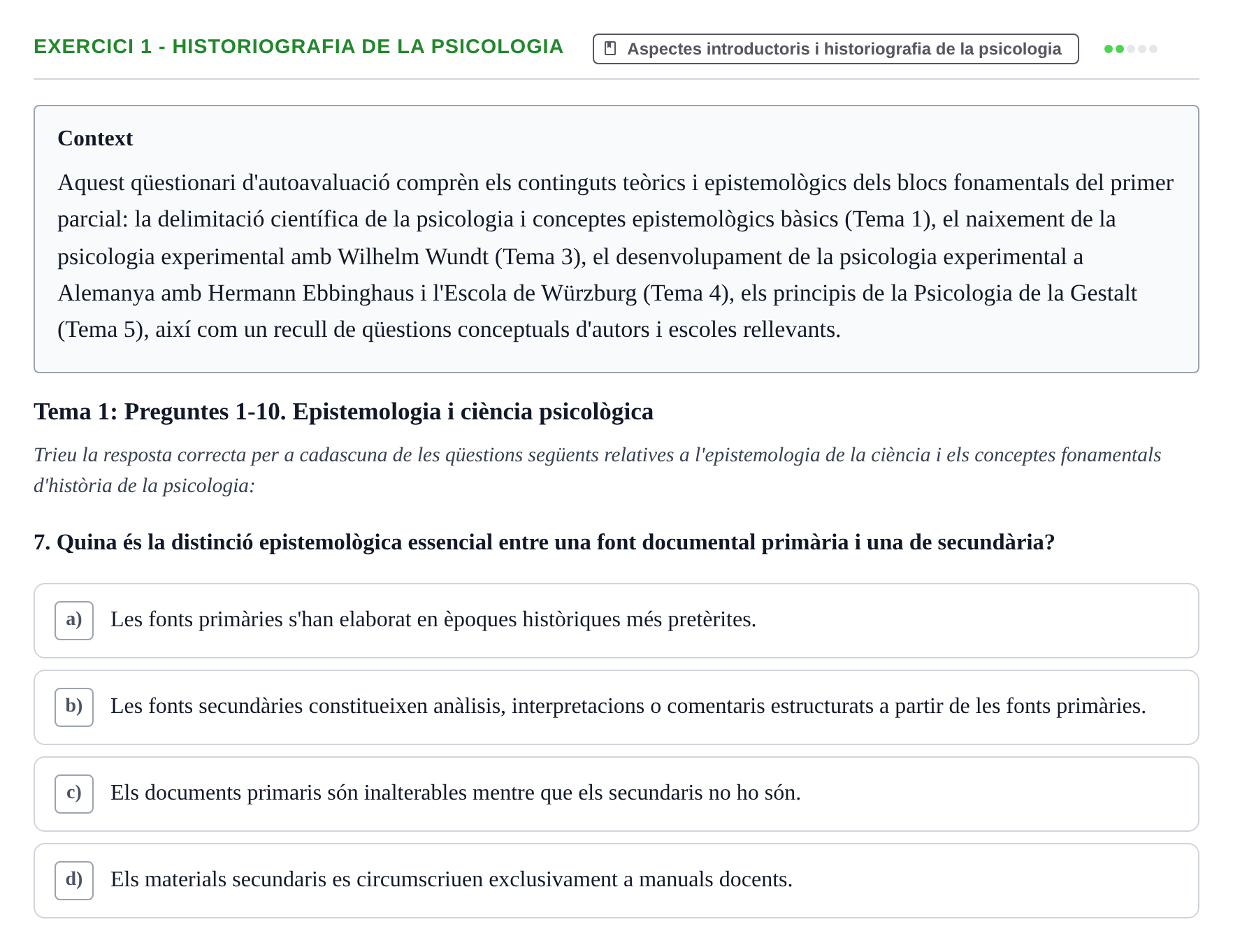 Enunciado: 1 - Historiografia de la psicologia