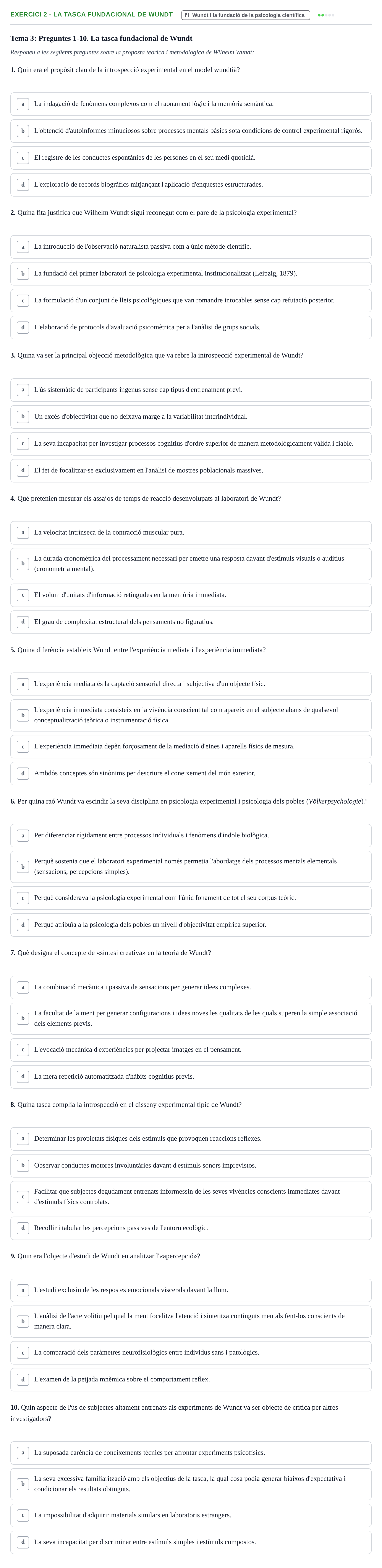 Enunciado: 2 - La tasca fundacional de Wundt