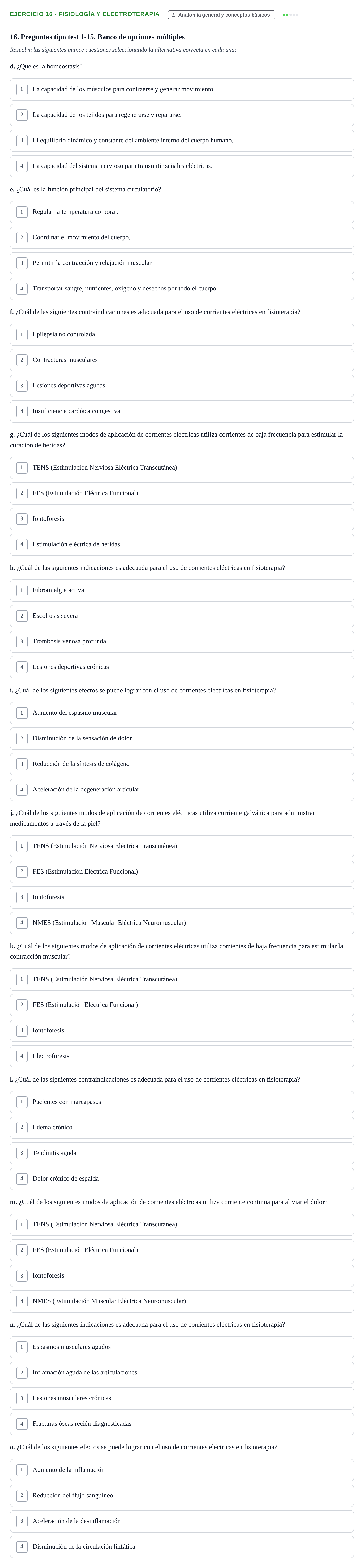 Enunciado: 16 - Fisiología y electroterapia