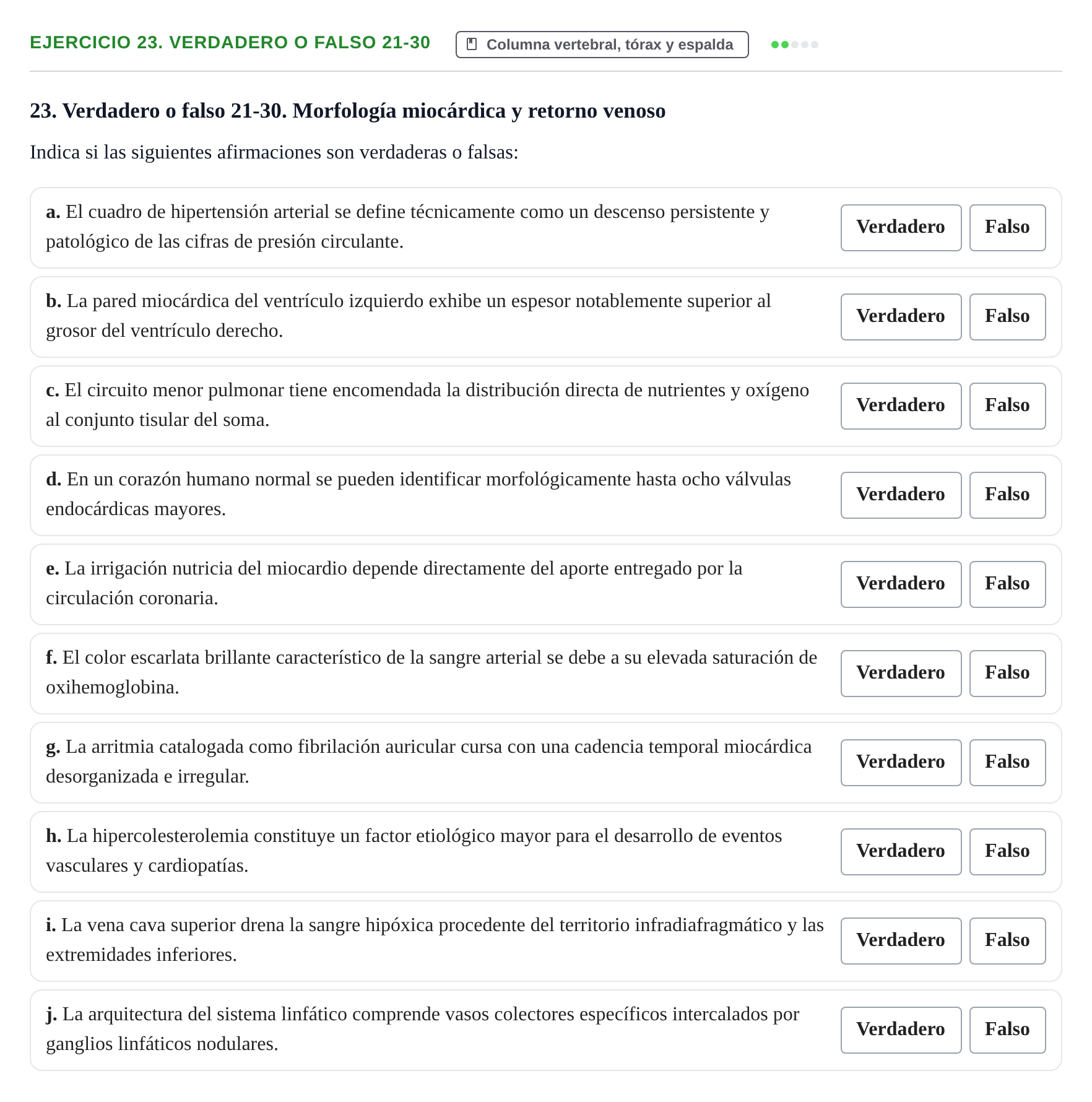 Enunciado: 23. Verdadero o falso 21-30
