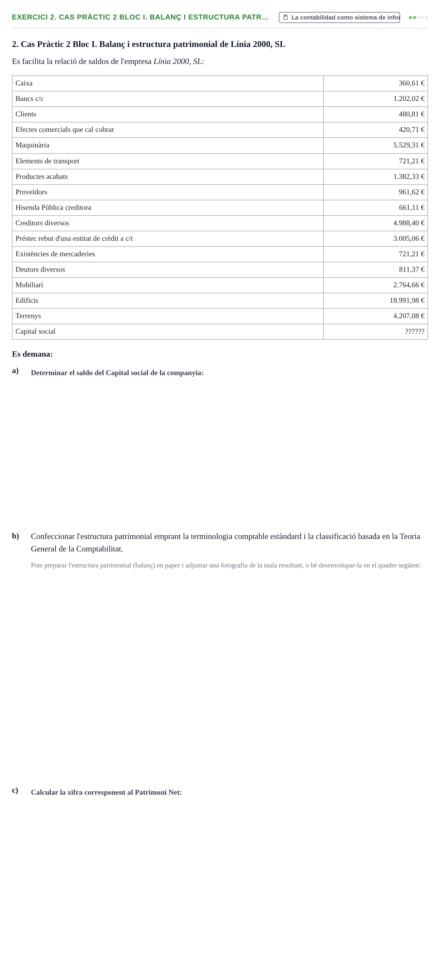 Enunciado: 2. Cas Pràctic 2 Bloc I. Balanç i estructura patr…