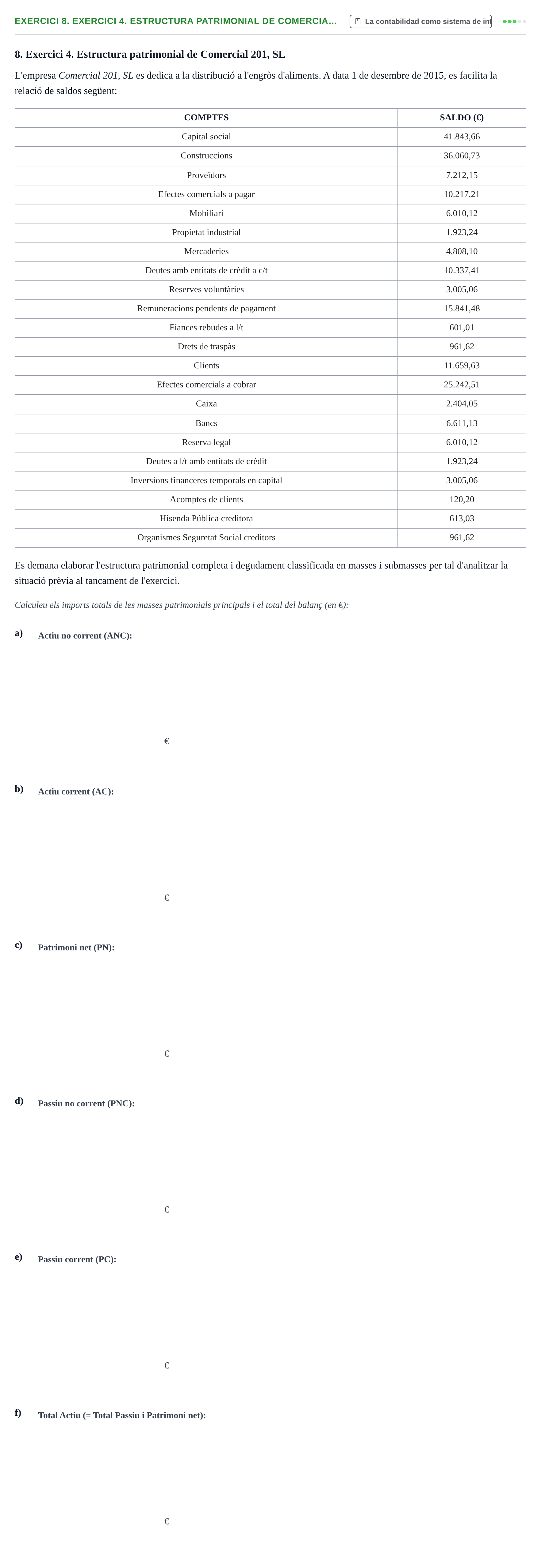 Enunciado: 8. Exercici 4. Estructura patrimonial de Comercia…