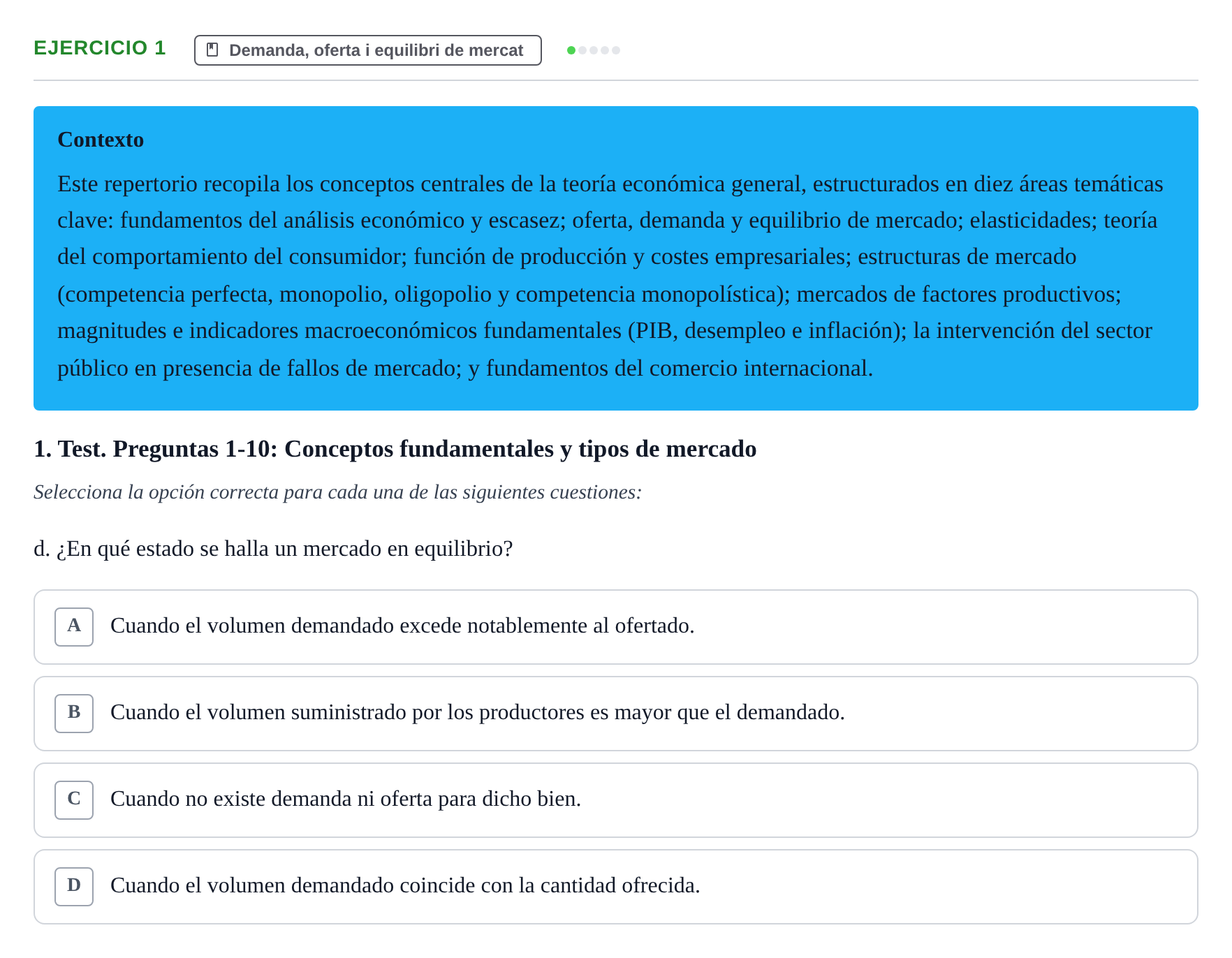 Enunciado: 1 - Demanda, oferta i equilibri de mercat