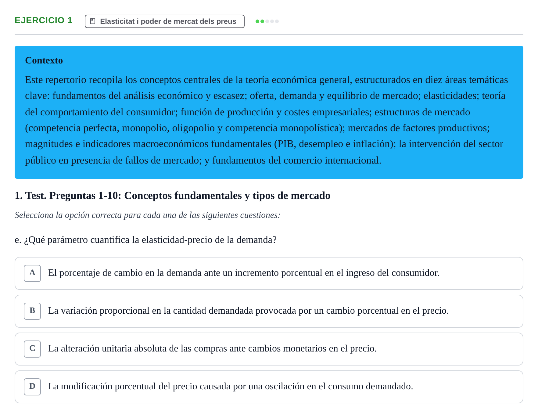 Enunciado: 1 - Elasticitat i poder de mercat dels preus