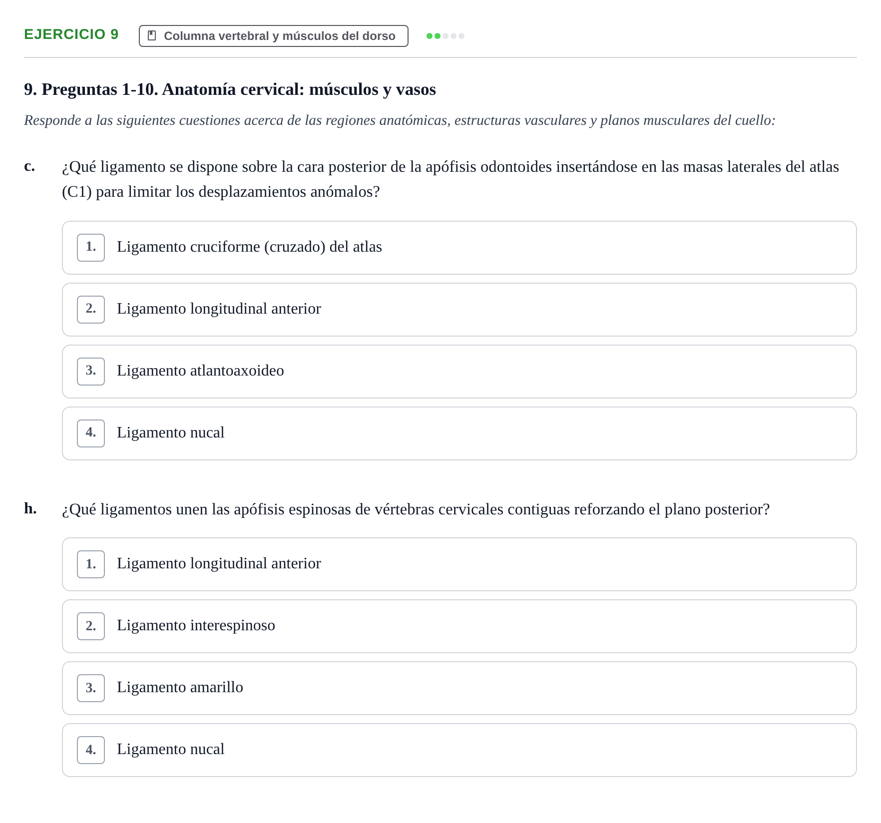 Enunciado: 9 - Columna vertebral y músculos del dorso