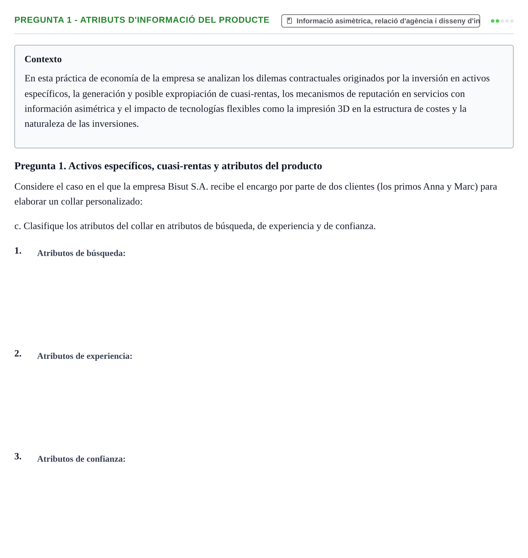 Enunciado: Pregunta 1 - Atributs d'informació del producte