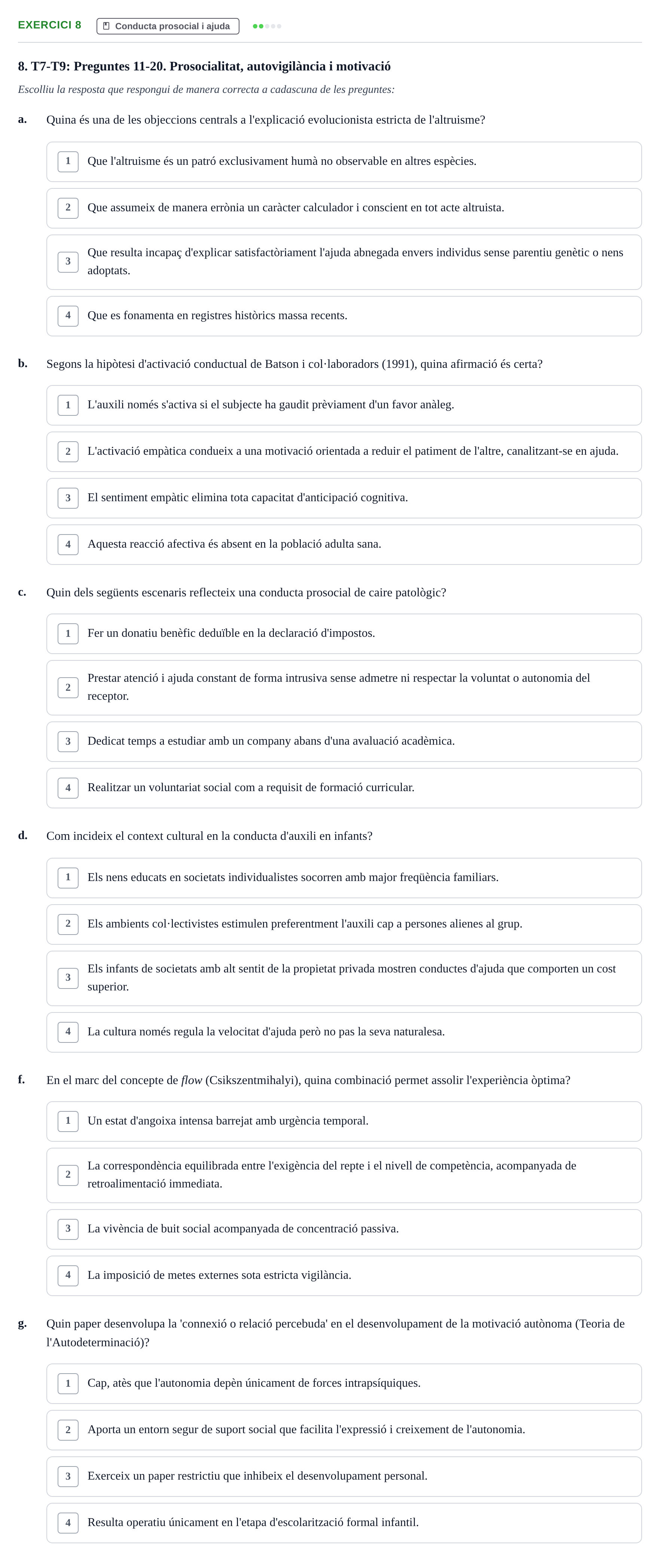 Enunciado: 8 - Conducta prosocial i ajuda