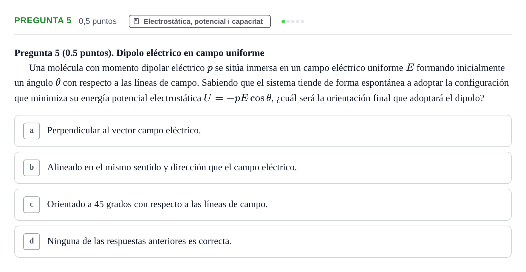 Enunciado: Pregunta 5 · Física UAB 2023