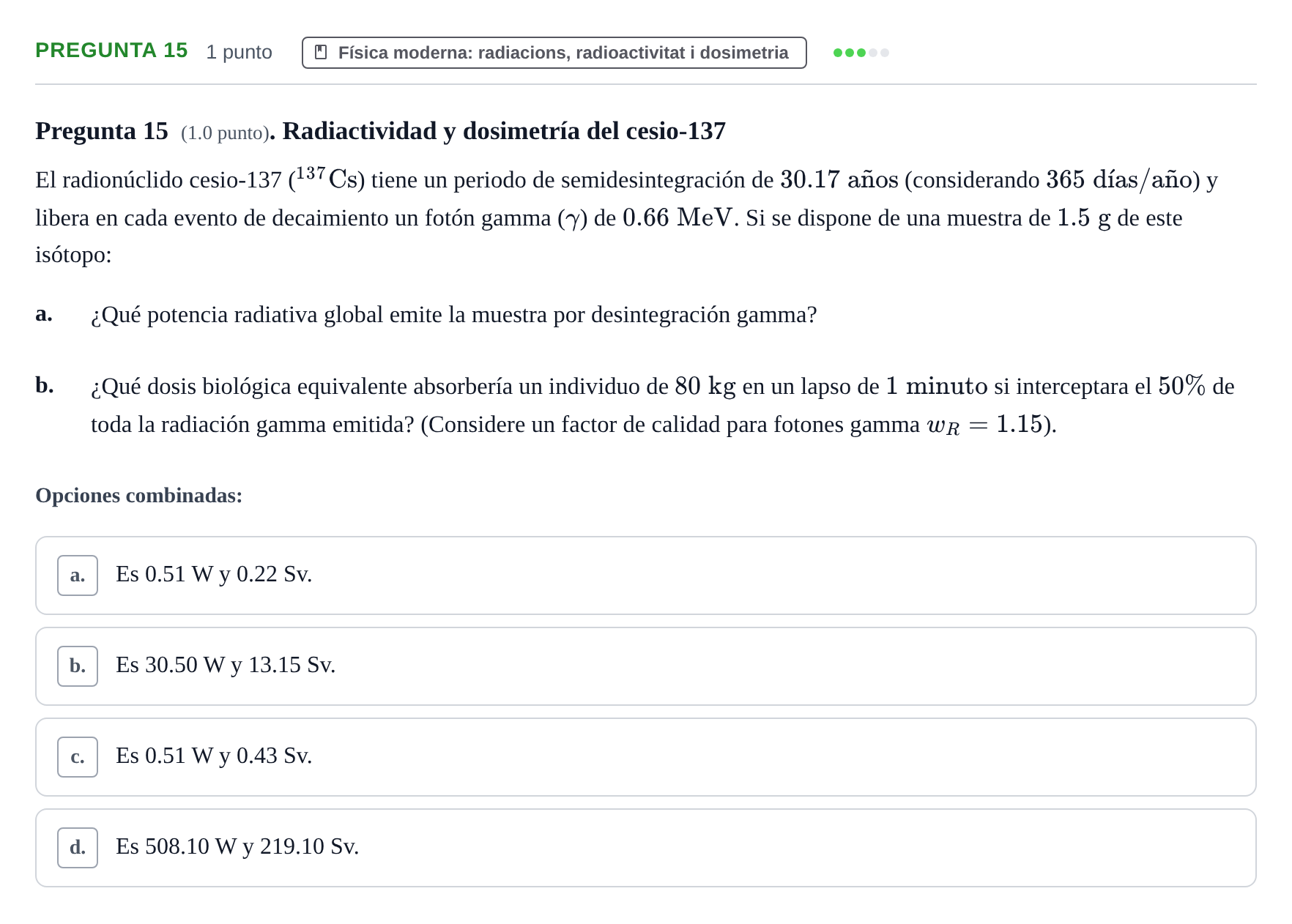 Enunciado: Pregunta 15 · Física UAB Juny 2023