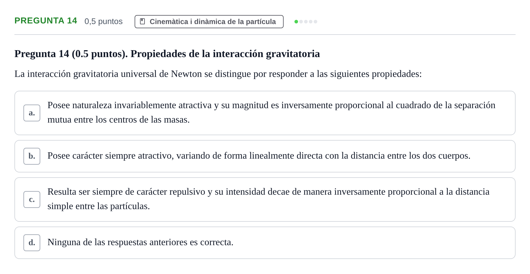 Enunciado: Pregunta 14 · Física UAB 2023