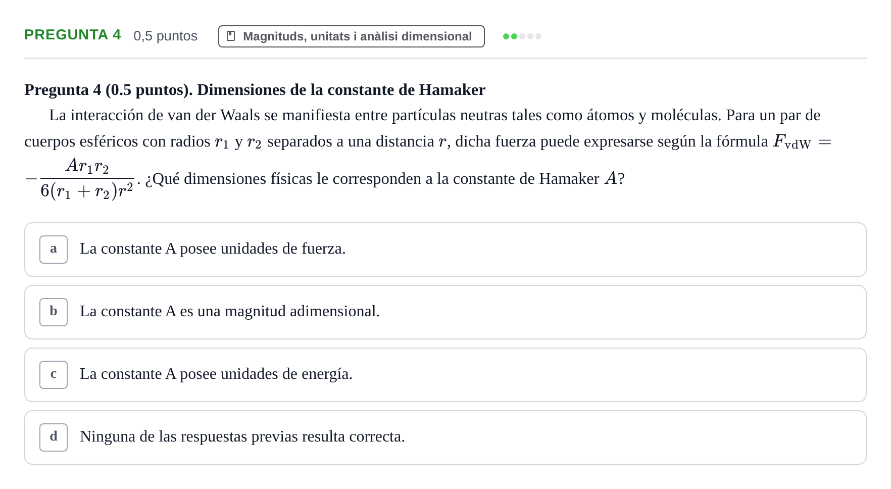Enunciado: Pregunta 4 · Física UAB 2023