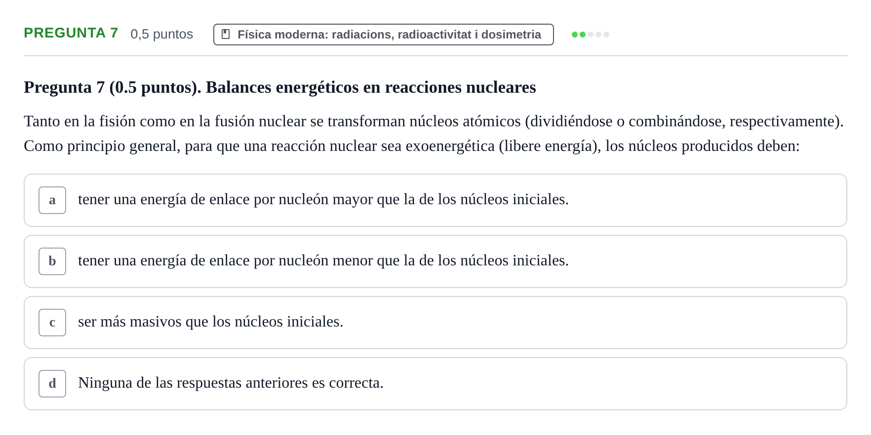 Enunciado: Pregunta 7 · Física UAB 2023