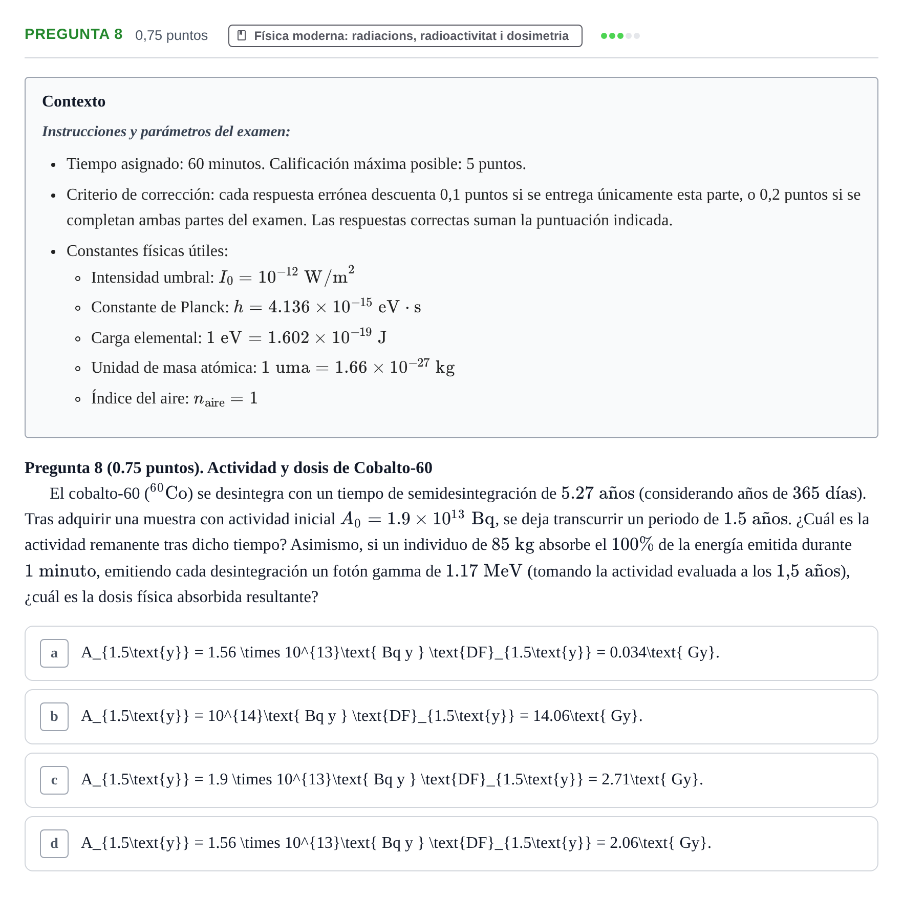 Enunciado: Pregunta 8 · Física UAB 2023