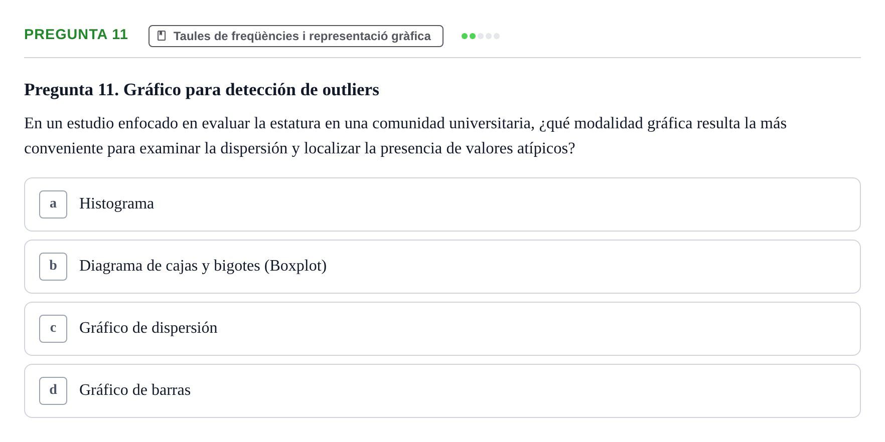 Enunciado: Pregunta 11 · BASES CIENTÍFIQUES I BIOESTADÍSTICA APLICADA A LES CIÈNCIES DE LA SALUT UDL 2024