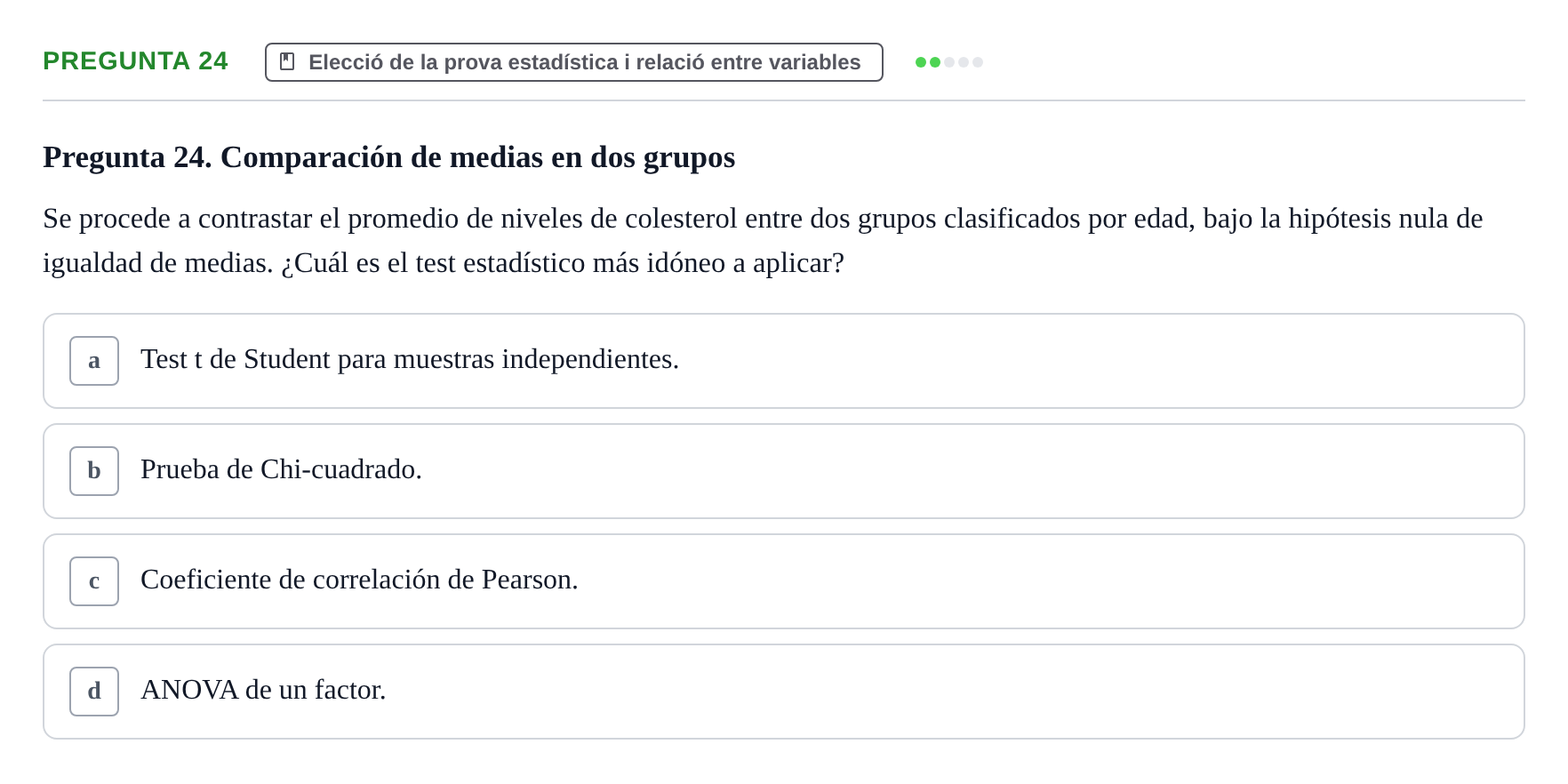 Enunciado: Pregunta 24 · BASES CIENTÍFIQUES I BIOESTADÍSTICA APLICADA A LES CIÈNCIES DE LA SALUT UDL 2024