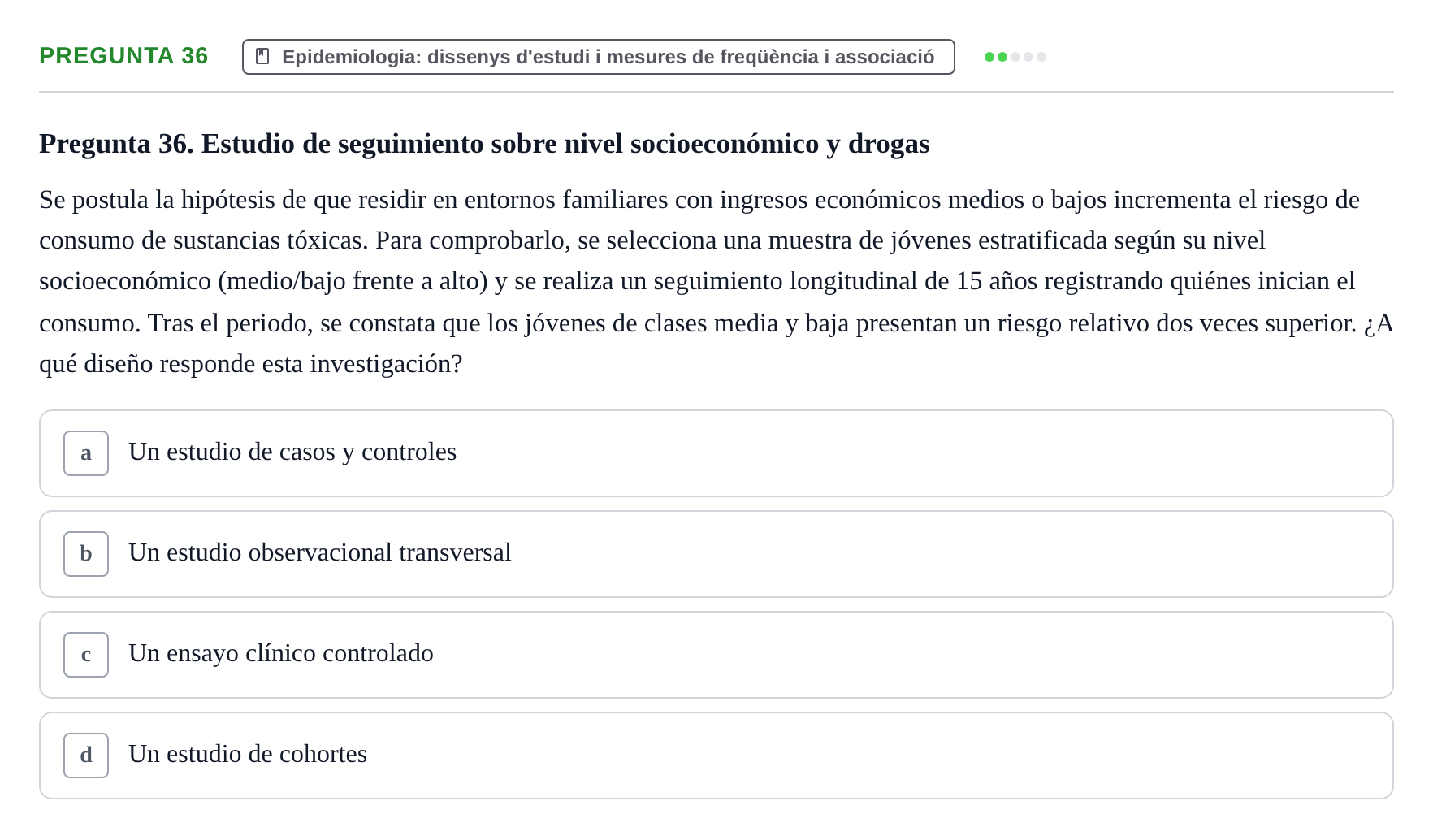 Enunciado: Pregunta 36 · BASES CIENTÍFIQUES I BIOESTADÍSTICA APLICADA A LES CIÈNCIES DE LA SALUT UDL 2024