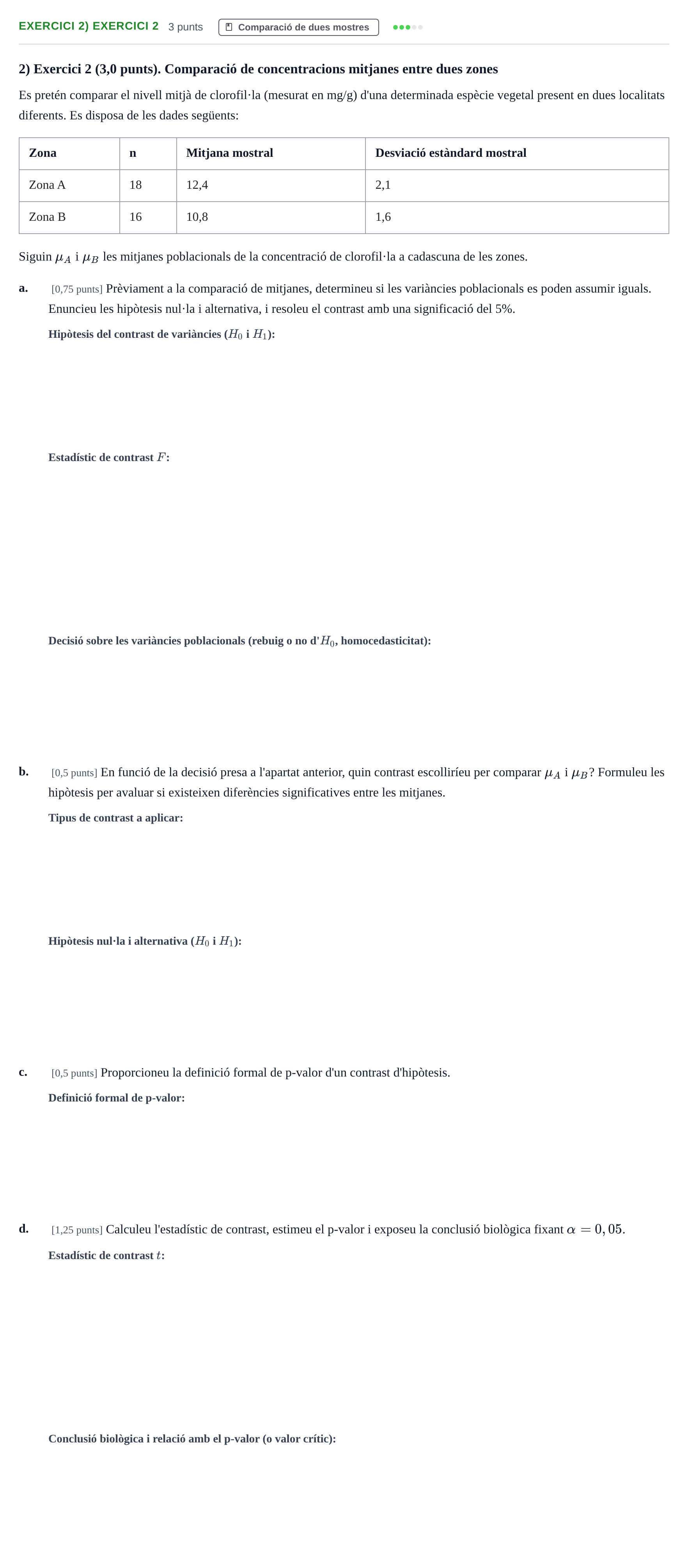 Enunciado: Ejercicio 2) Exercici 2 · Bioestadística UAB 2025