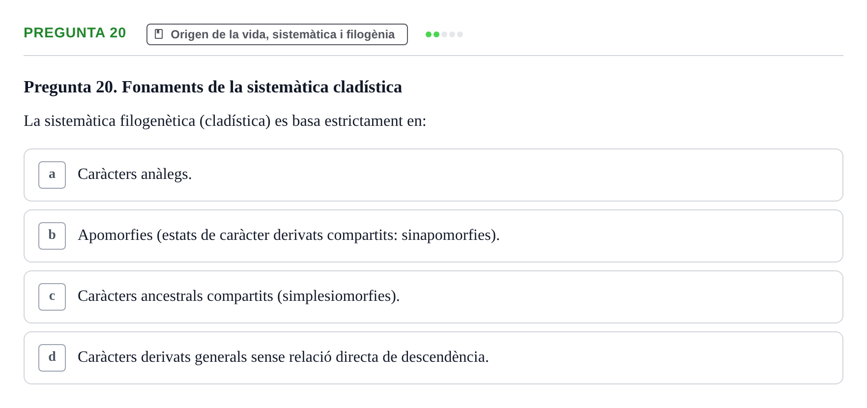 Enunciado: Pregunta 20 · Botánica UAB 2022