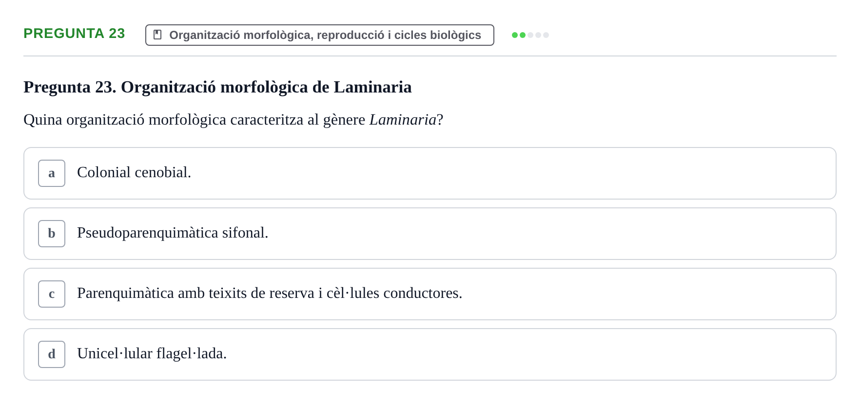 Enunciado: Pregunta 23 · Botánica UAB 2022