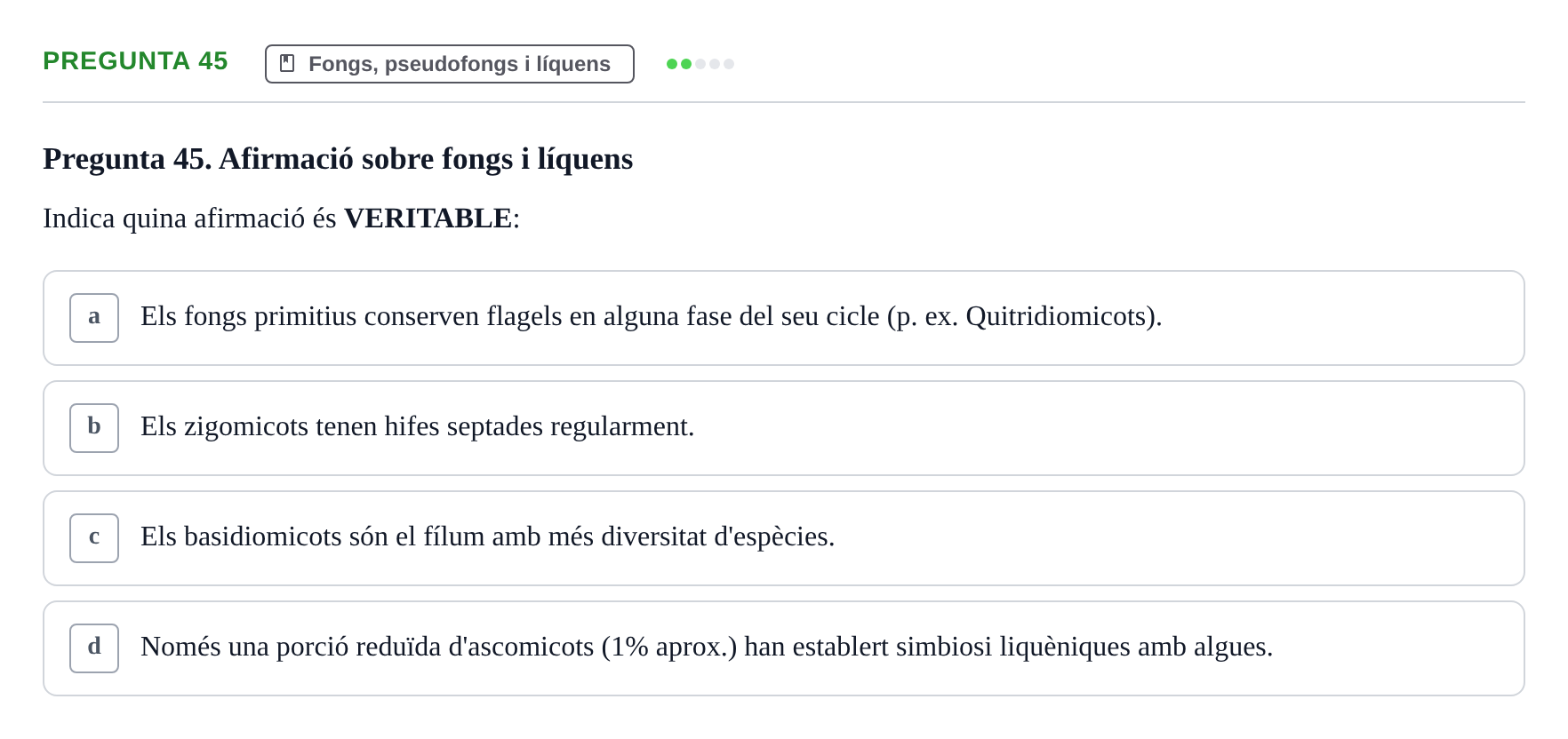 Enunciado: Pregunta 45 · Botánica UAB 2022