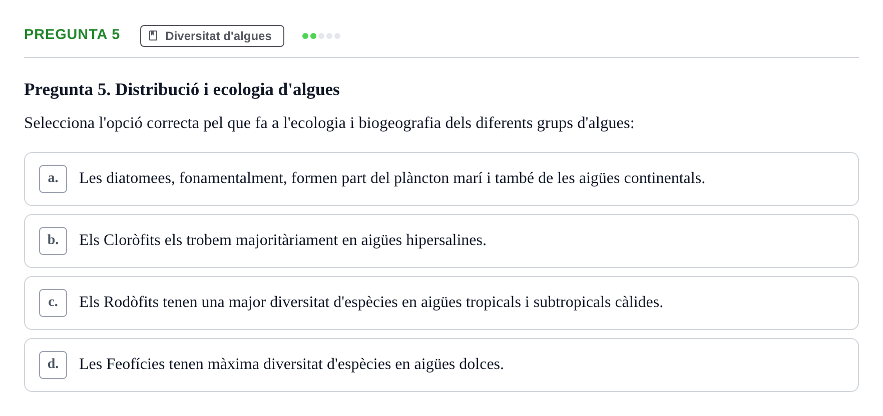 Enunciado: Pregunta 5 · Botánica UAB 2022