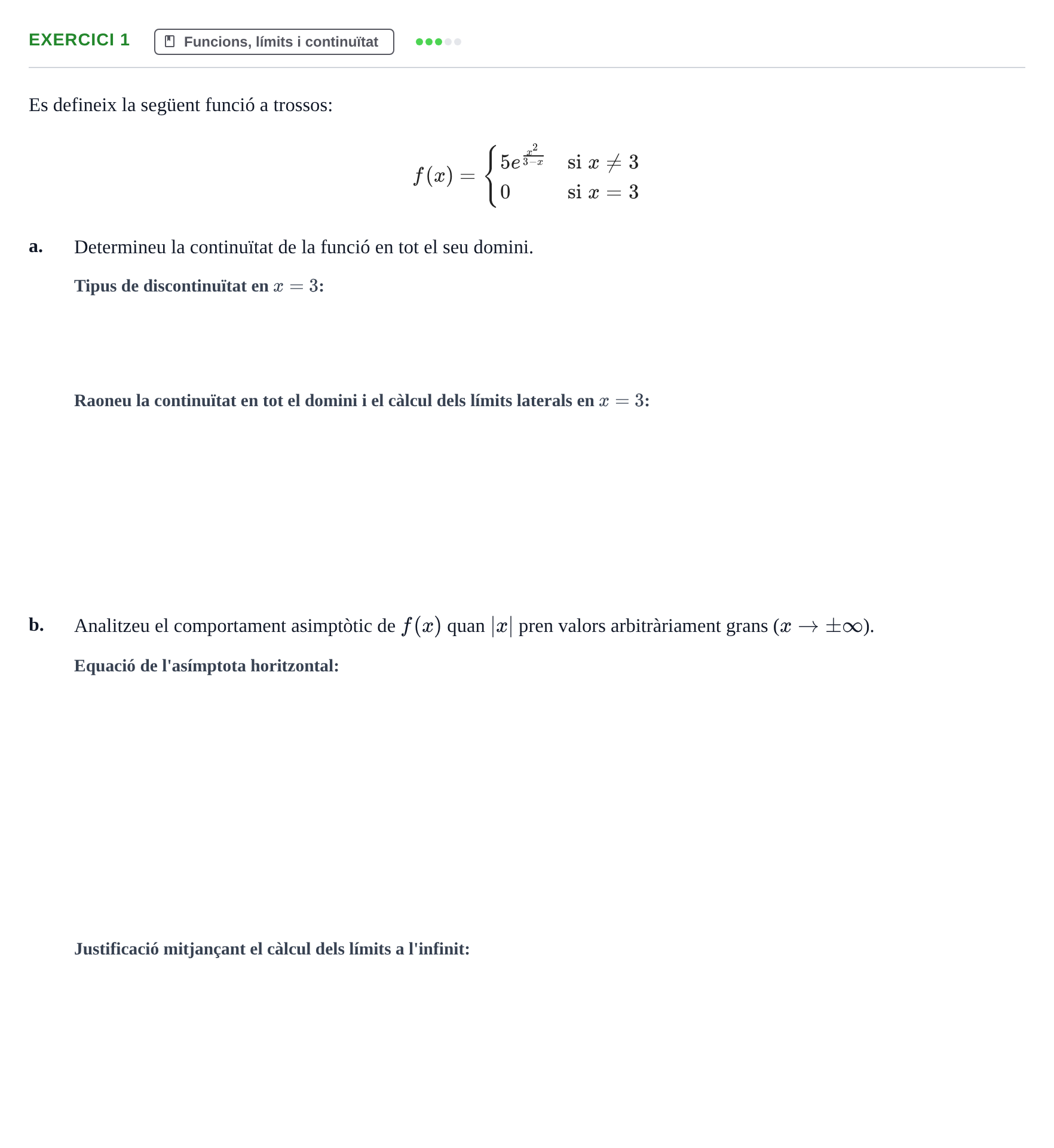 Enunciado: Exercici 1 - Funcions, límits i continuïtat · Matemáticas UAB 2019