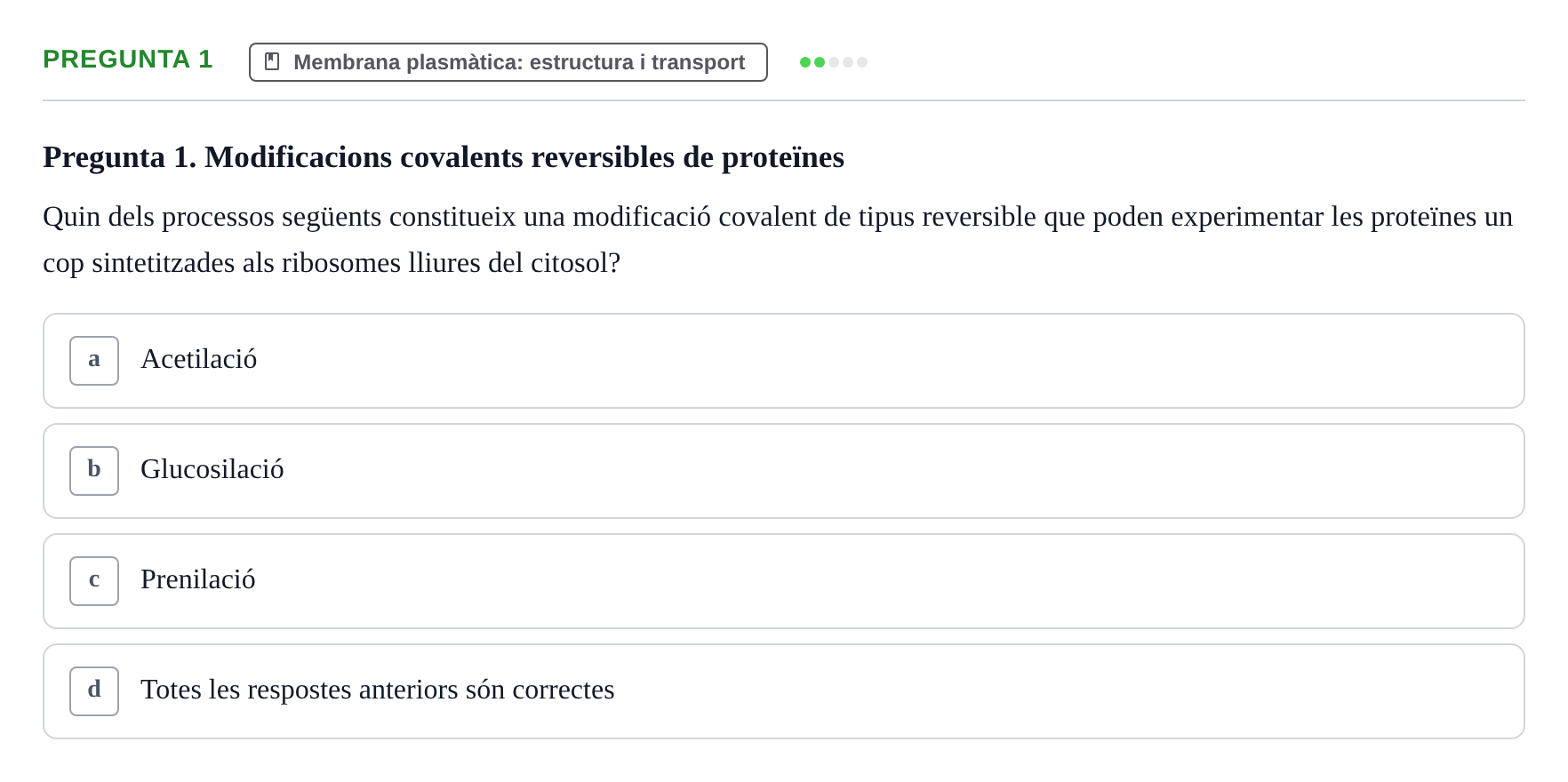 Enunciado: Pregunta 1 · Biología Celular UAB Examen Parcial. Biologia Cel·lular