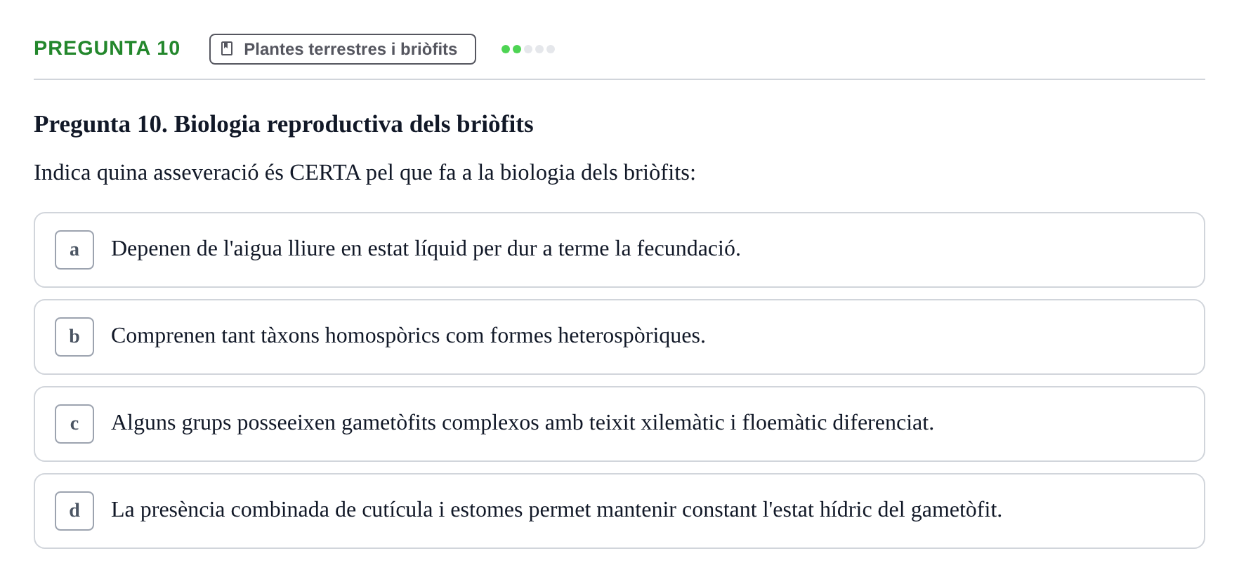 Enunciado: Pregunta 10 · Botánica UAB 2022