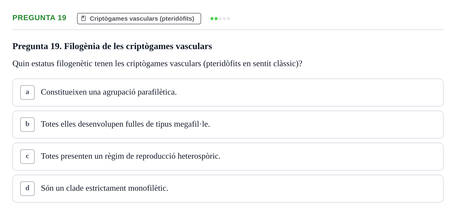Enunciado: Pregunta 19 · Botánica UAB 2022