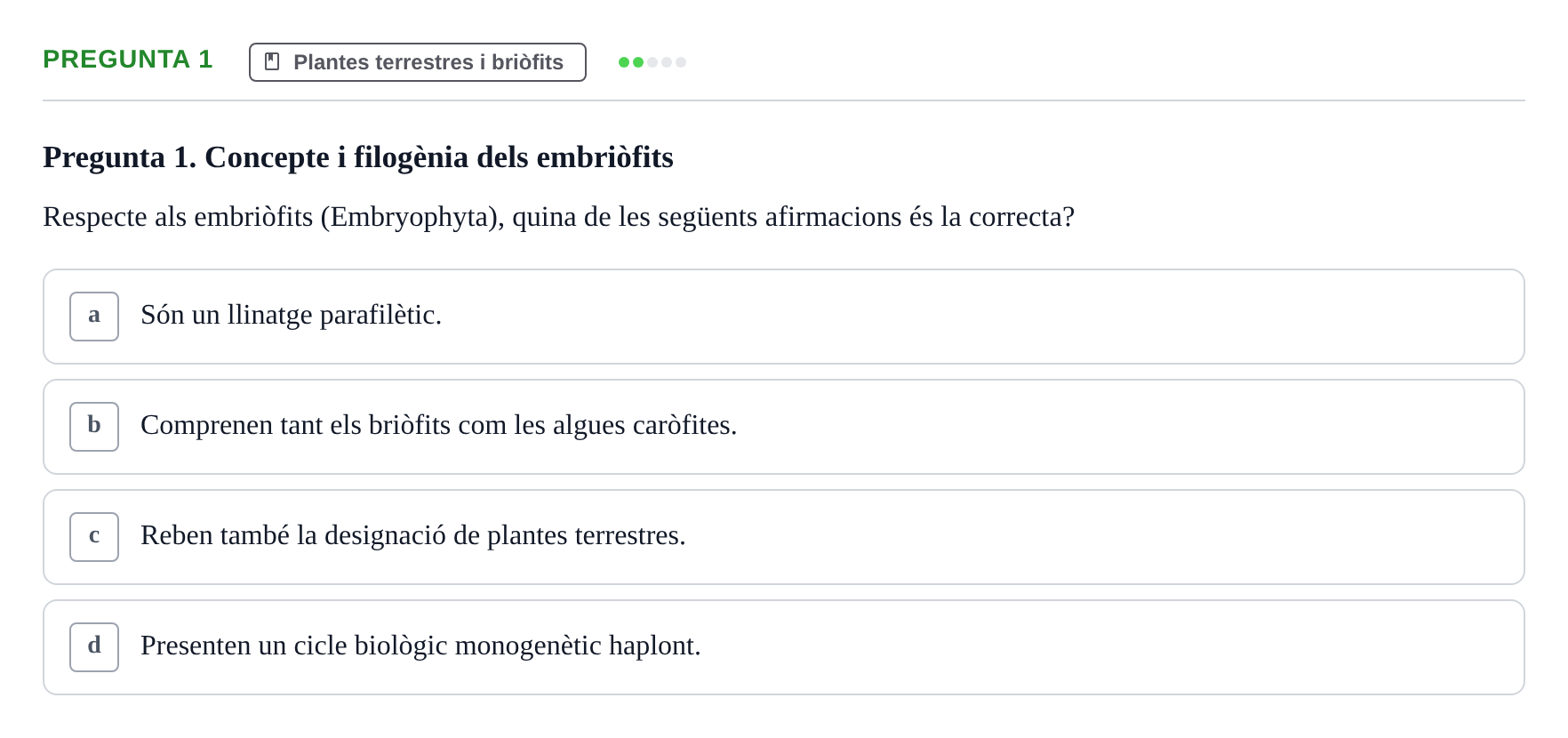 Enunciado: Pregunta 1 · Botánica UAB 2022