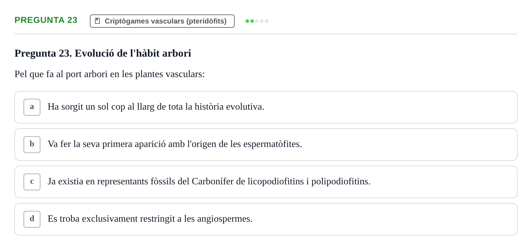 Enunciado: Pregunta 23 · Botánica UAB 2022