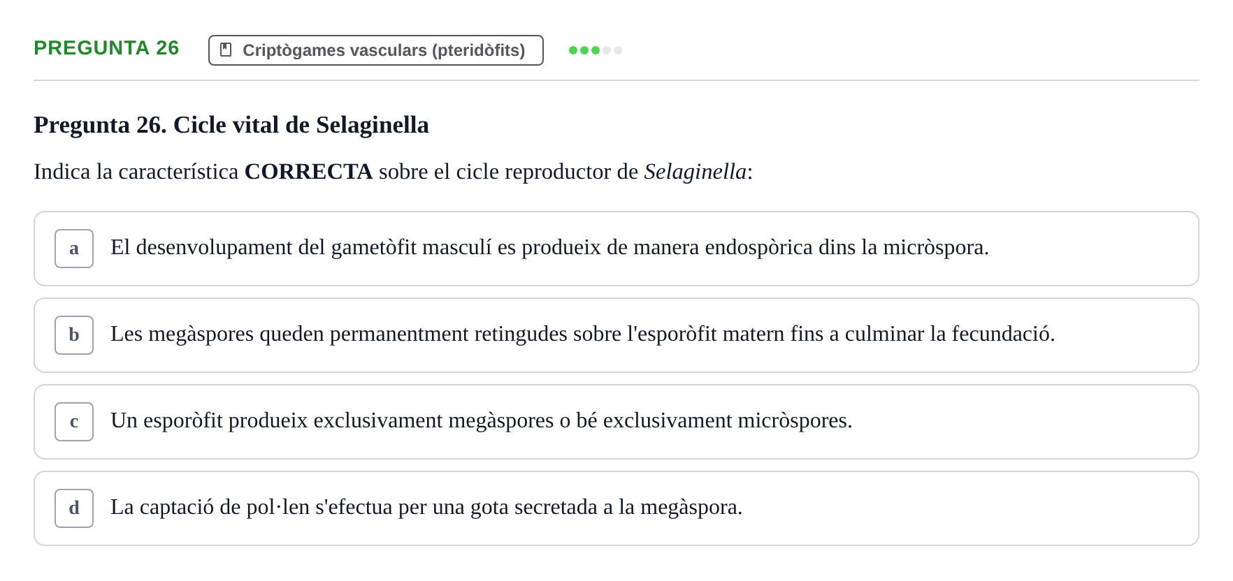Enunciado: Pregunta 26 · Botánica UAB 2022