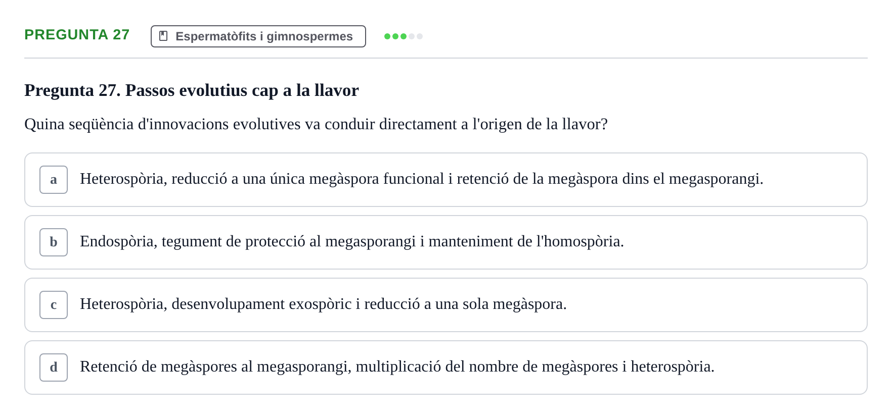 Enunciado: Pregunta 27 · Botánica UAB 2022
