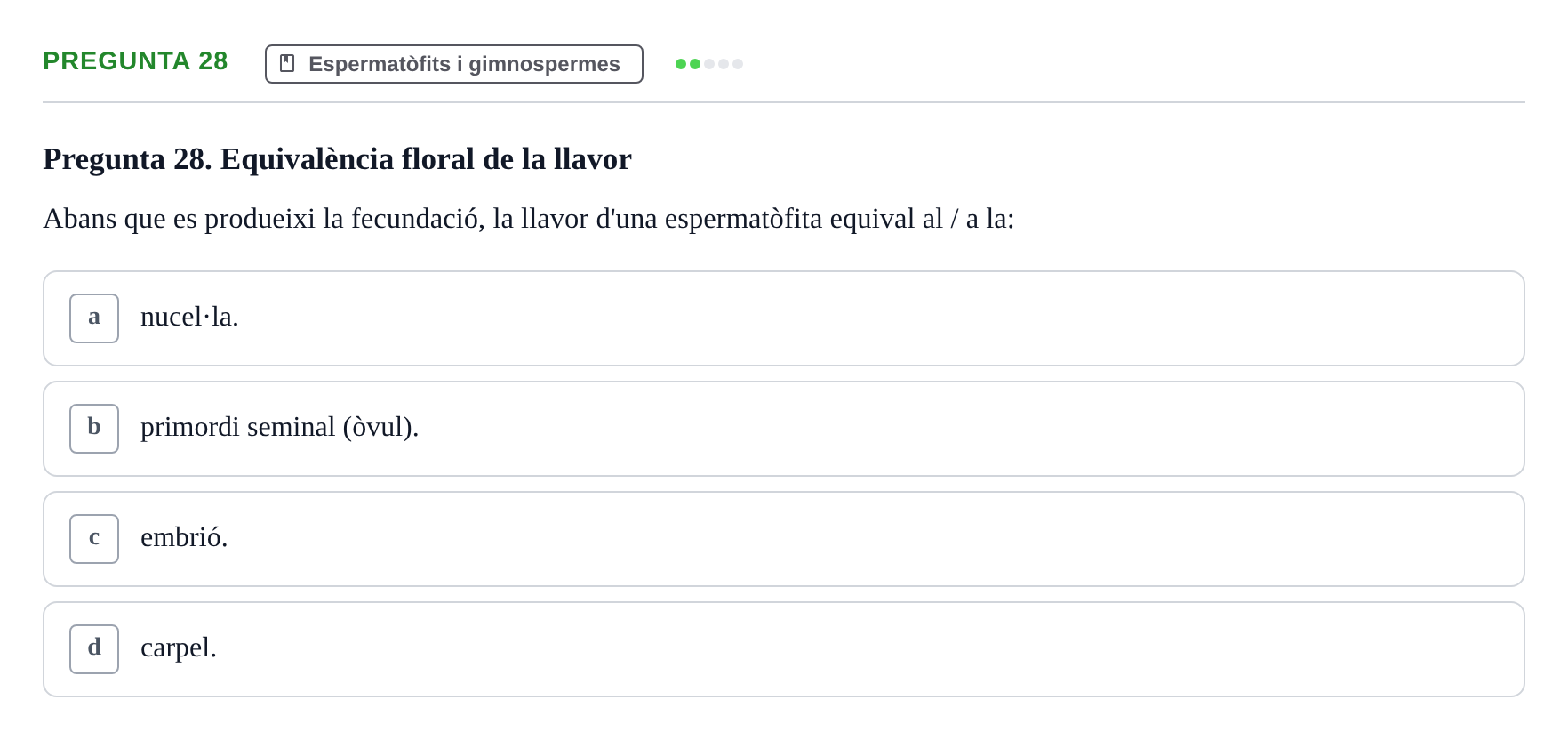 Enunciado: Pregunta 28 · Botánica UAB 2022